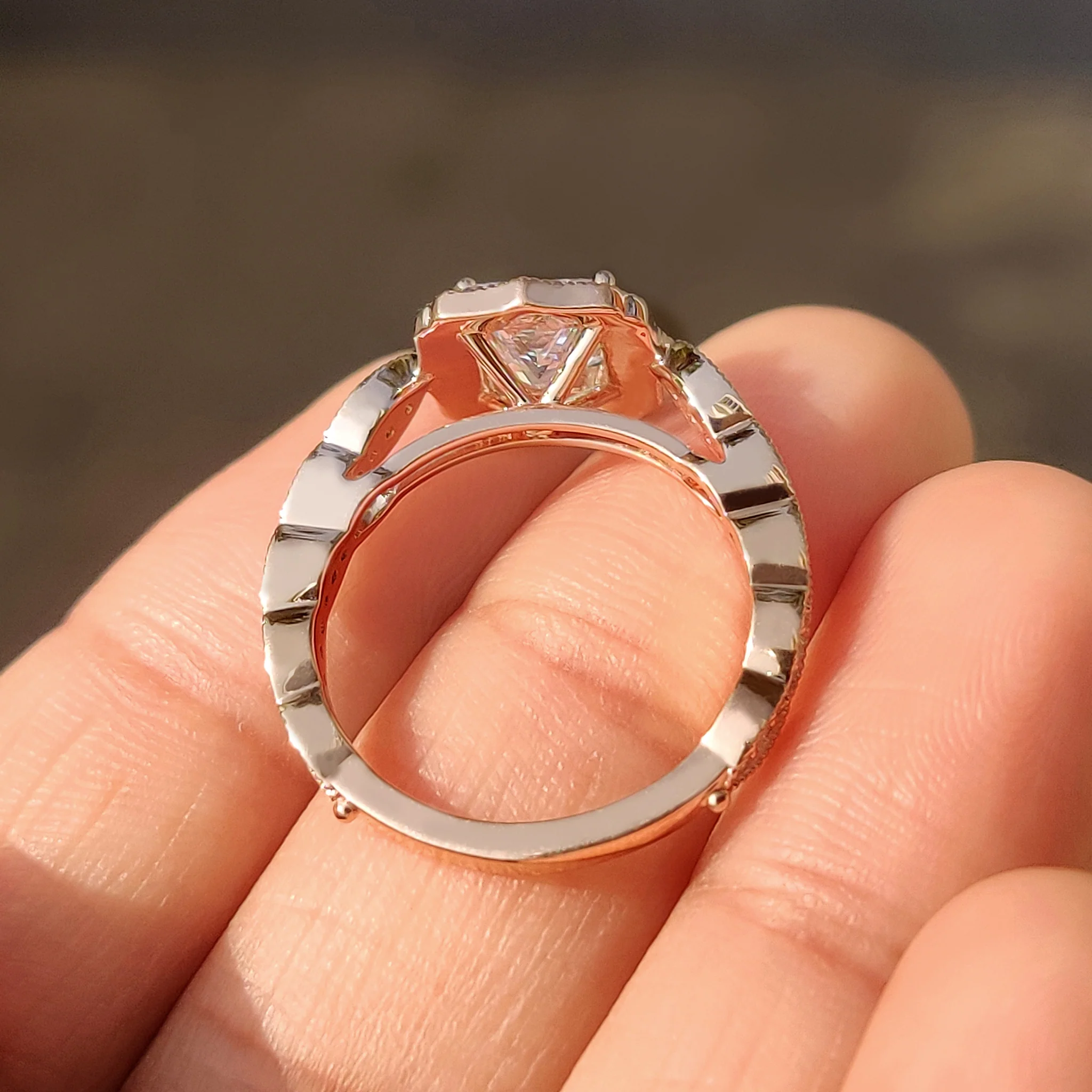 Halo Style Princess Cut Vintage Diamond Engagement Ring - Image 9