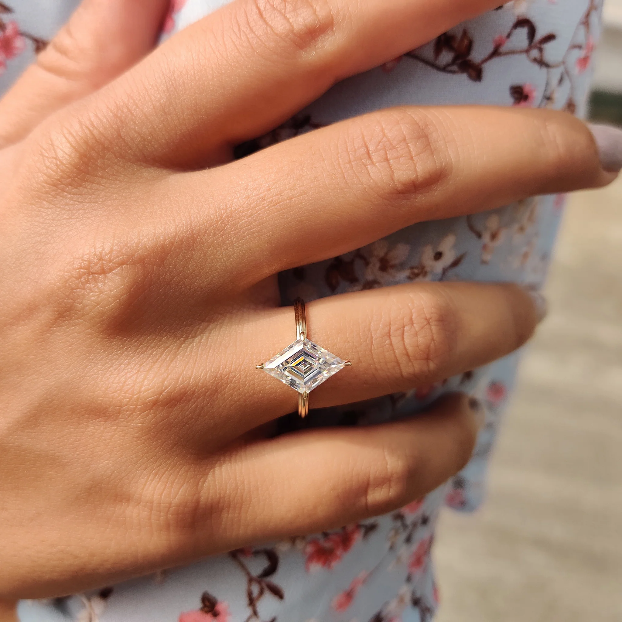 Lozenge Engagement Ring In Solitaire Style - Image 3