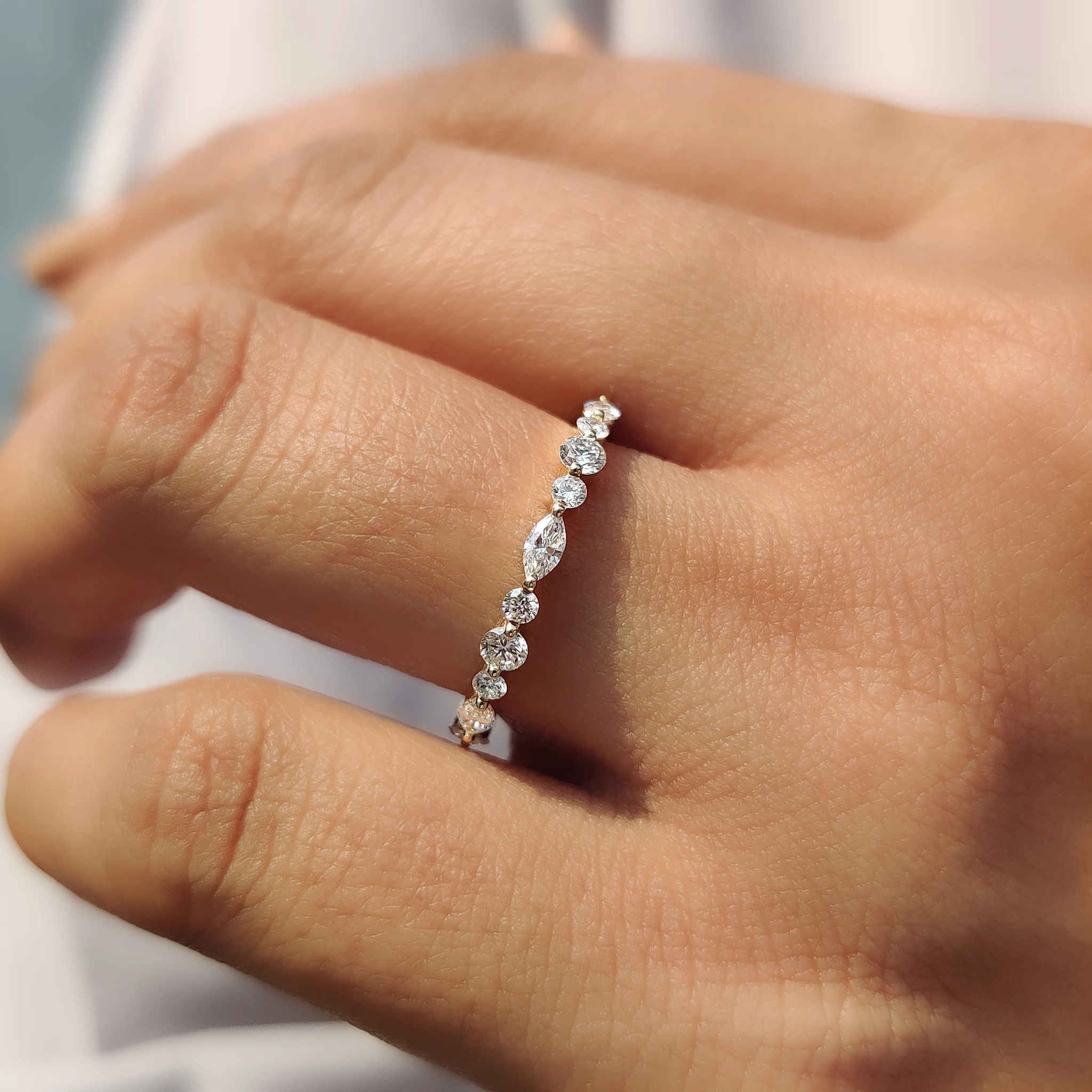 Marquise And Round Diamond Band In Half Eternity - Image 3