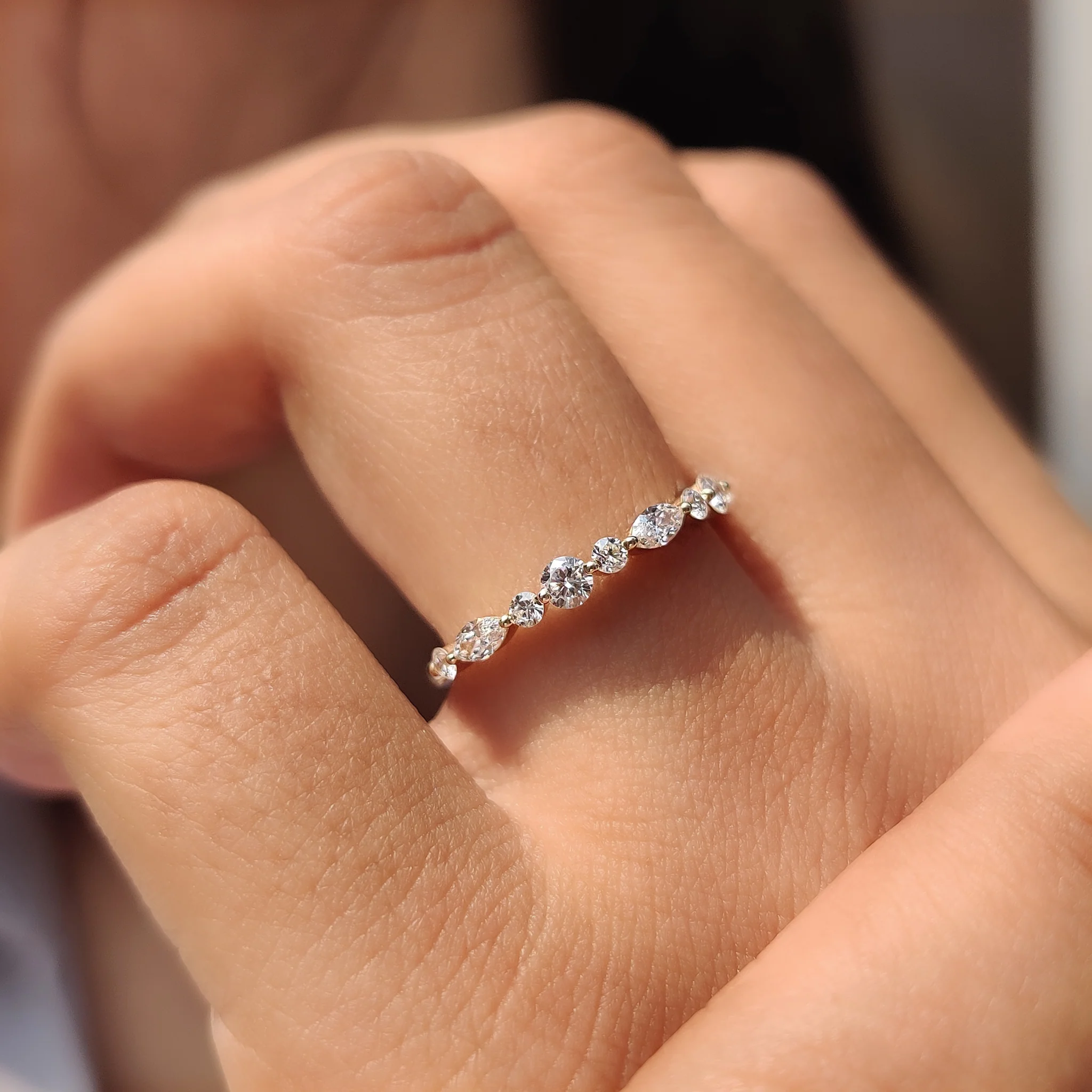 Marquise And Round Diamond Band In Half Eternity - Image 6