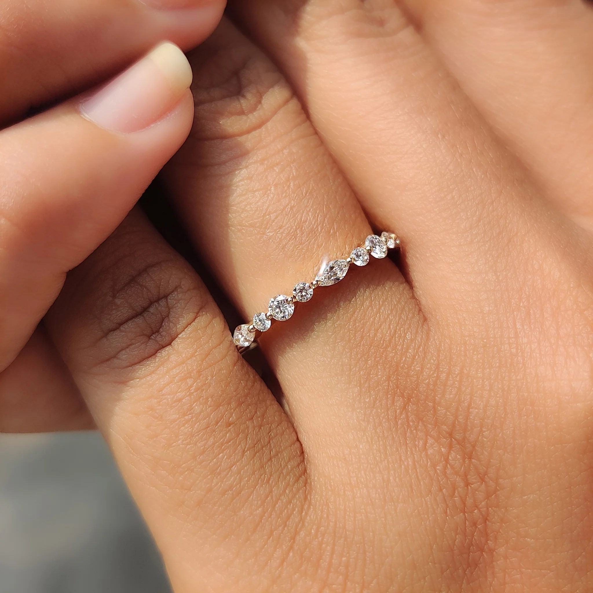 Marquise And Round Diamond Band In Half Eternity - Image 8