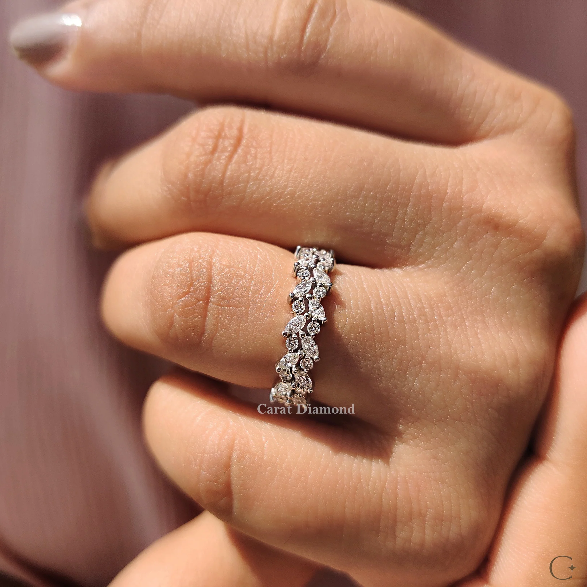 Marquise And Round Wedding Band With Eternity Style - Image 4