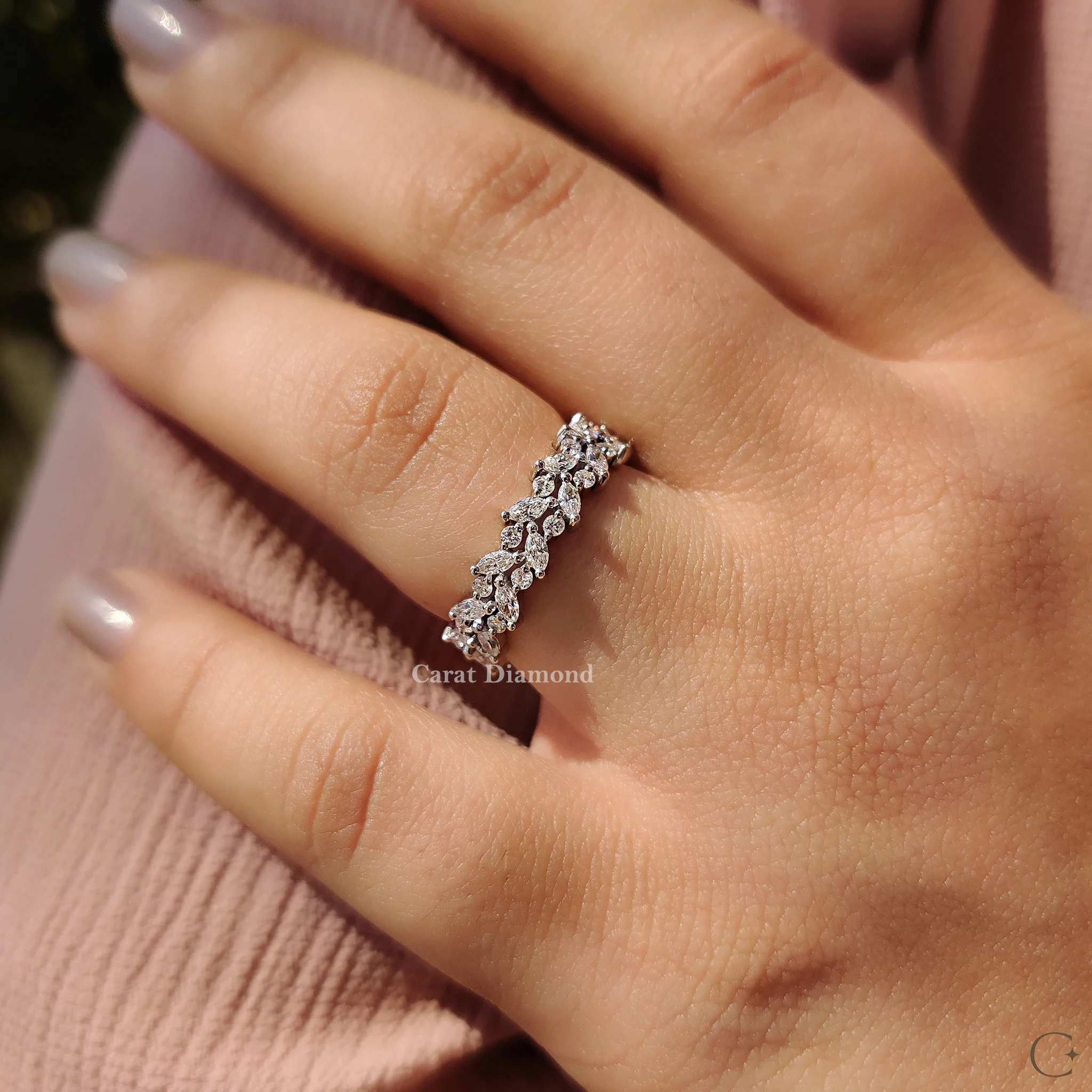 Marquise And Round Wedding Band With Eternity Style - Image 9