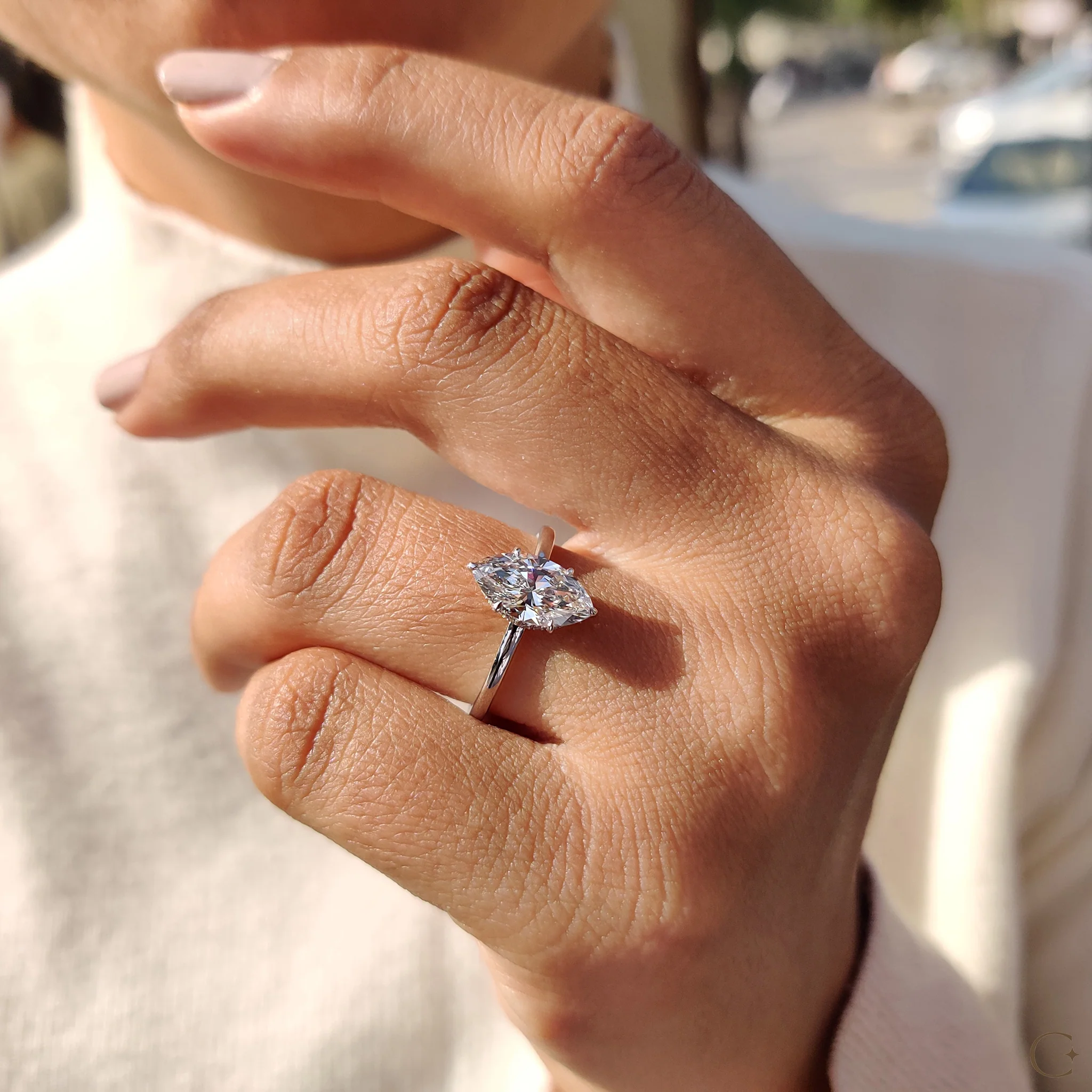 Marquise Cut Engagement Ring with Open Gallery Design - Image 3