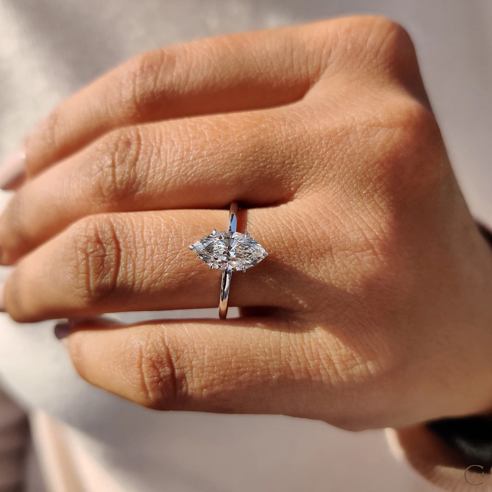 Marquise Cut Engagement Ring with Open Gallery Design - Image 5