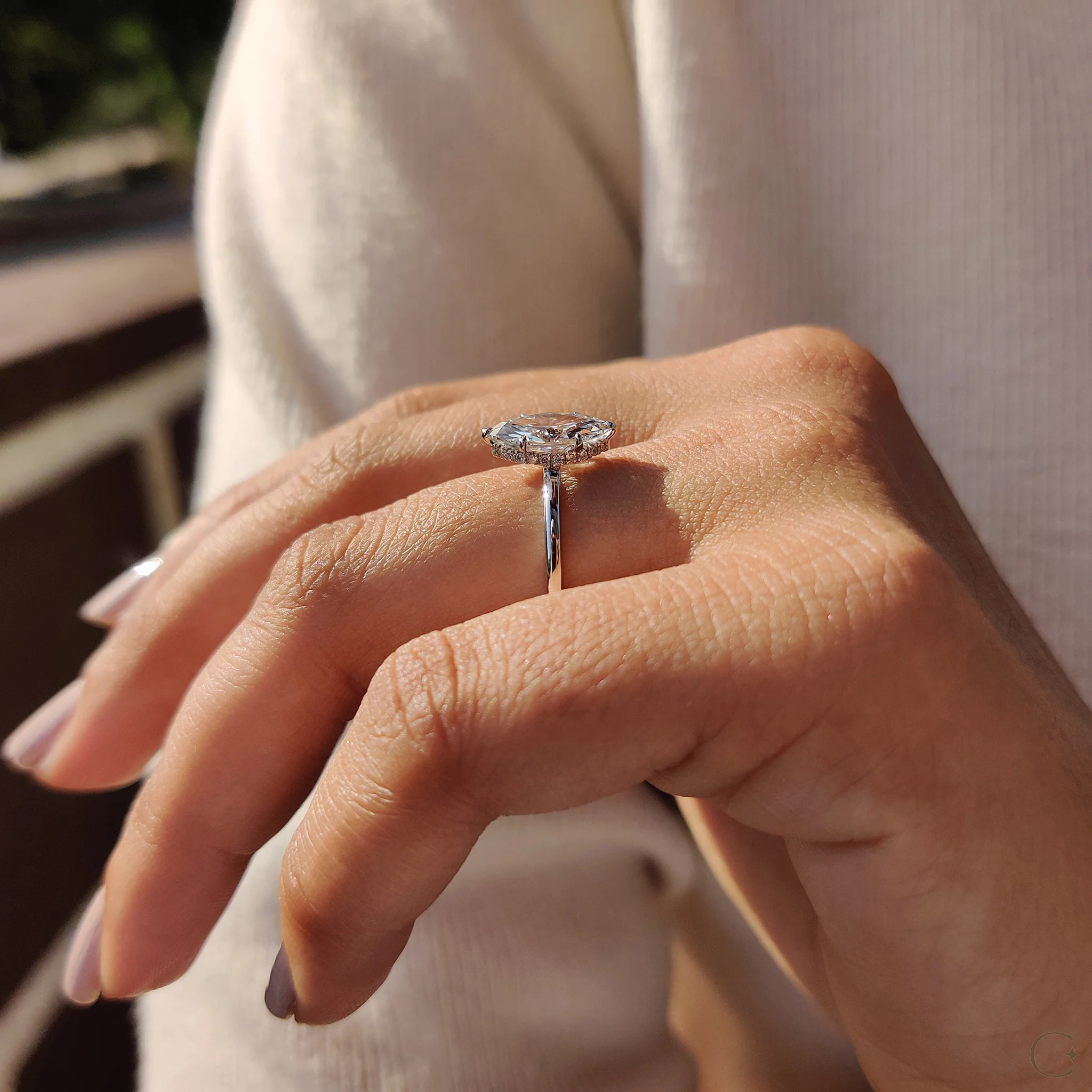 Marquise Cut Engagement Ring with Open Gallery Design - Image 7