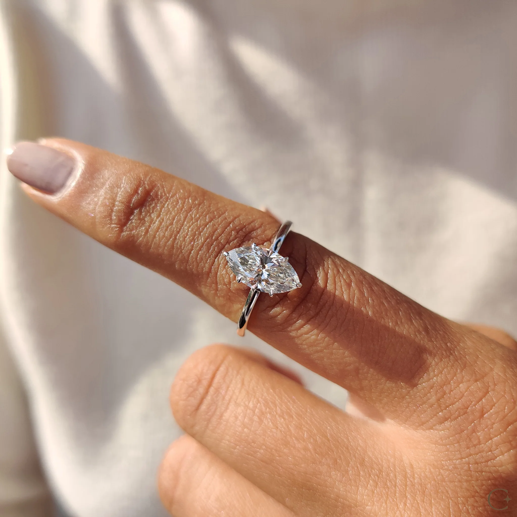 Marquise Cut Engagement Ring with Open Gallery Design - Image 8