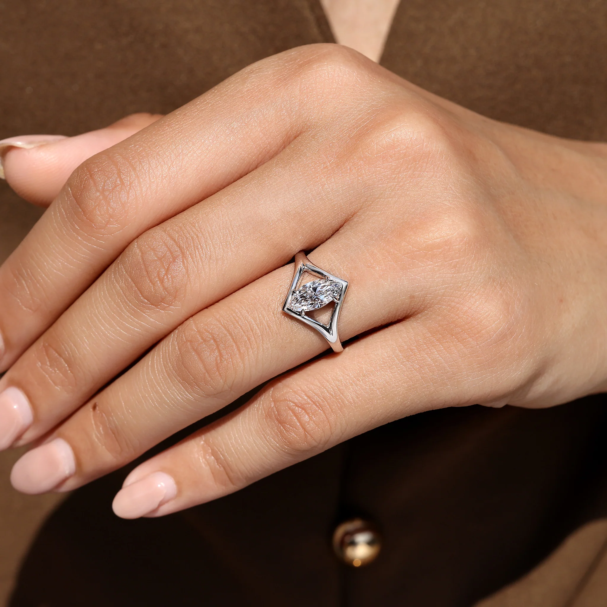 Marquise Diamond Ring in Solitaire Style - Image 3