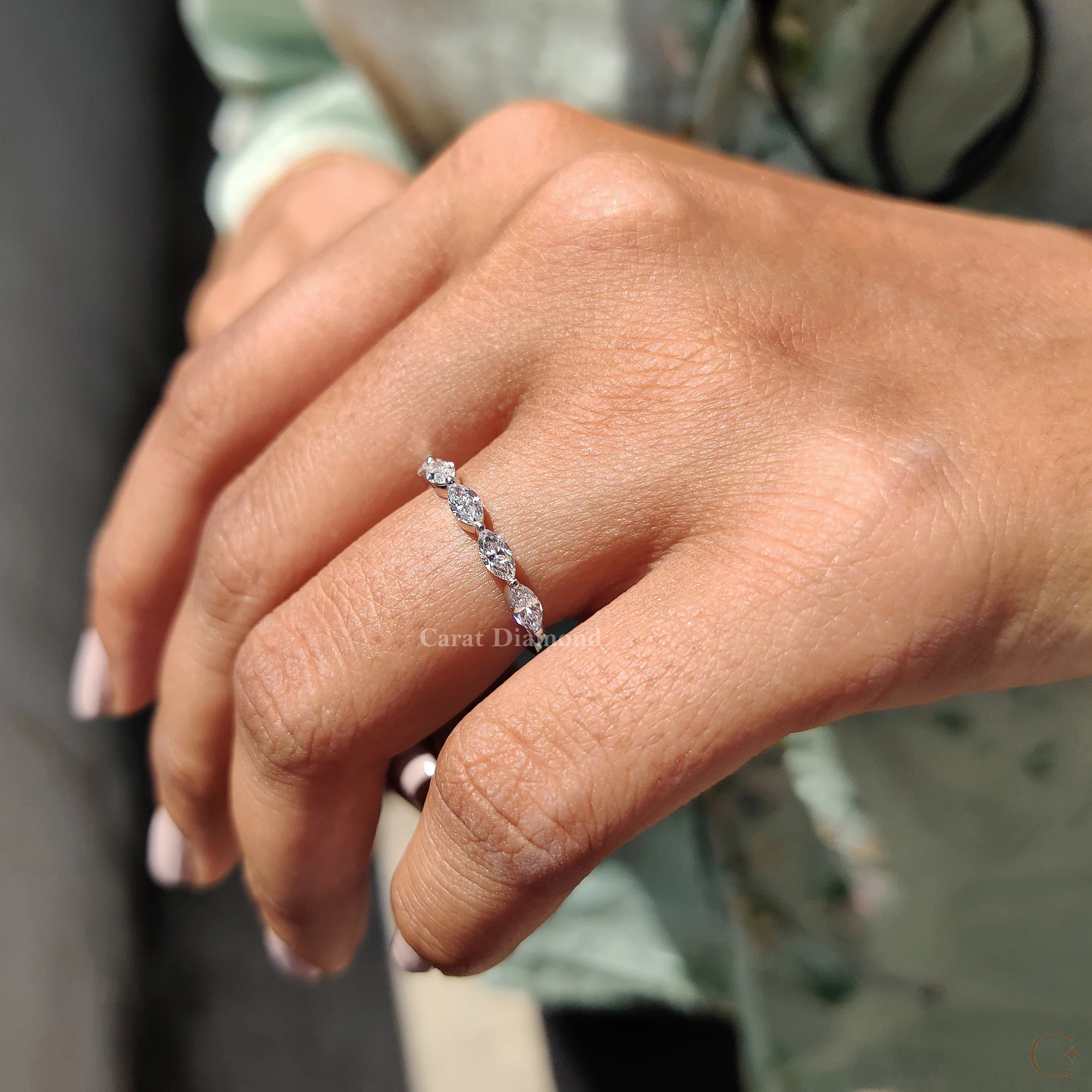 Half Eternity Marquise Diamond Wedding Band - Image 4