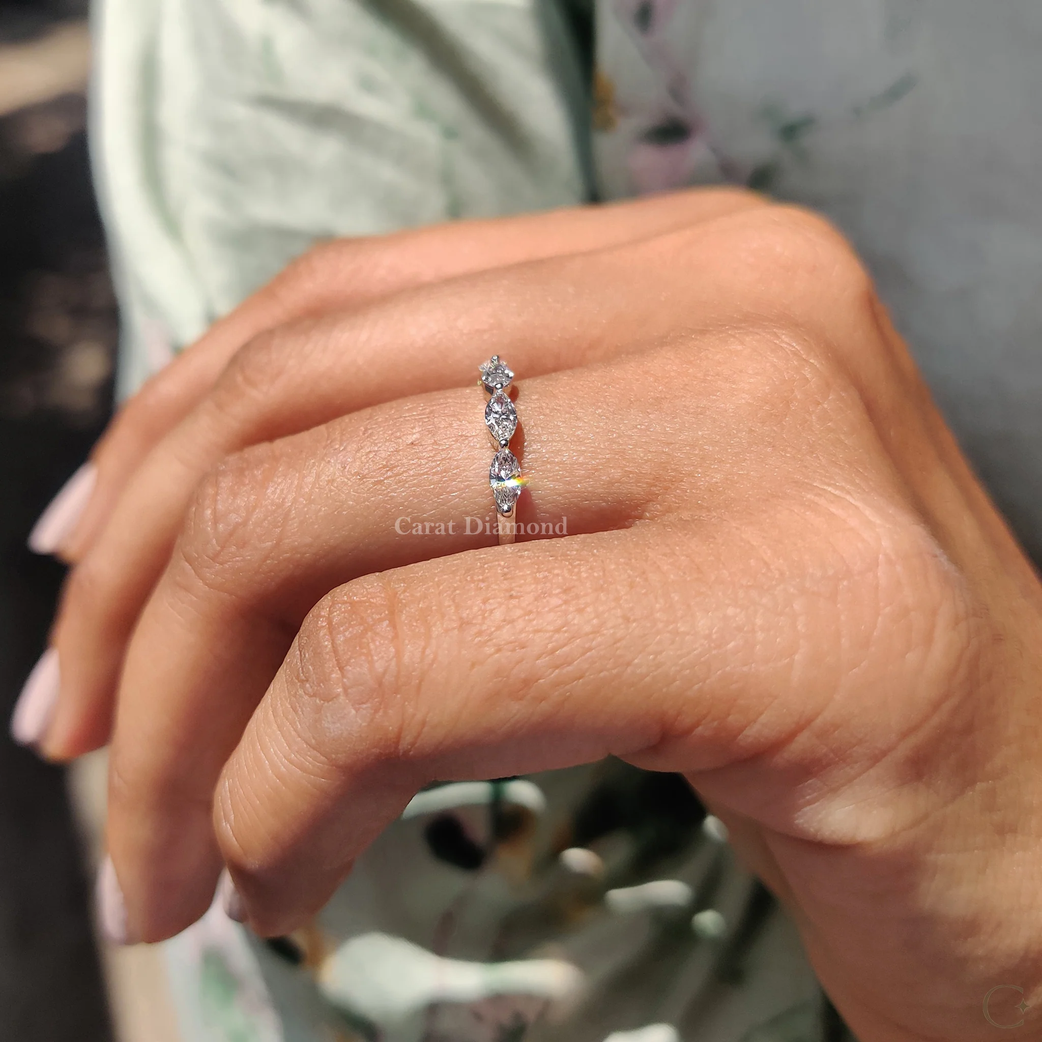 Half Eternity Marquise Diamond Wedding Band - Image 5