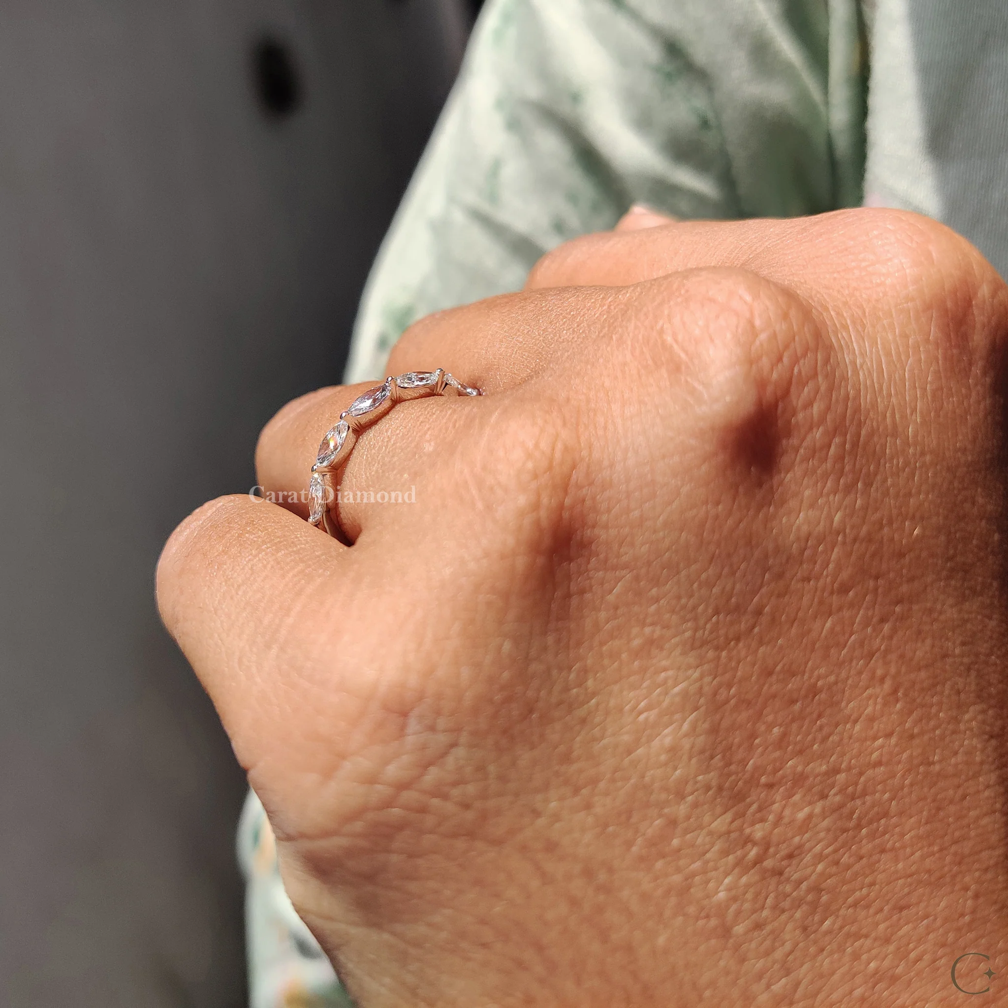 Half Eternity Marquise Diamond Wedding Band - Image 6