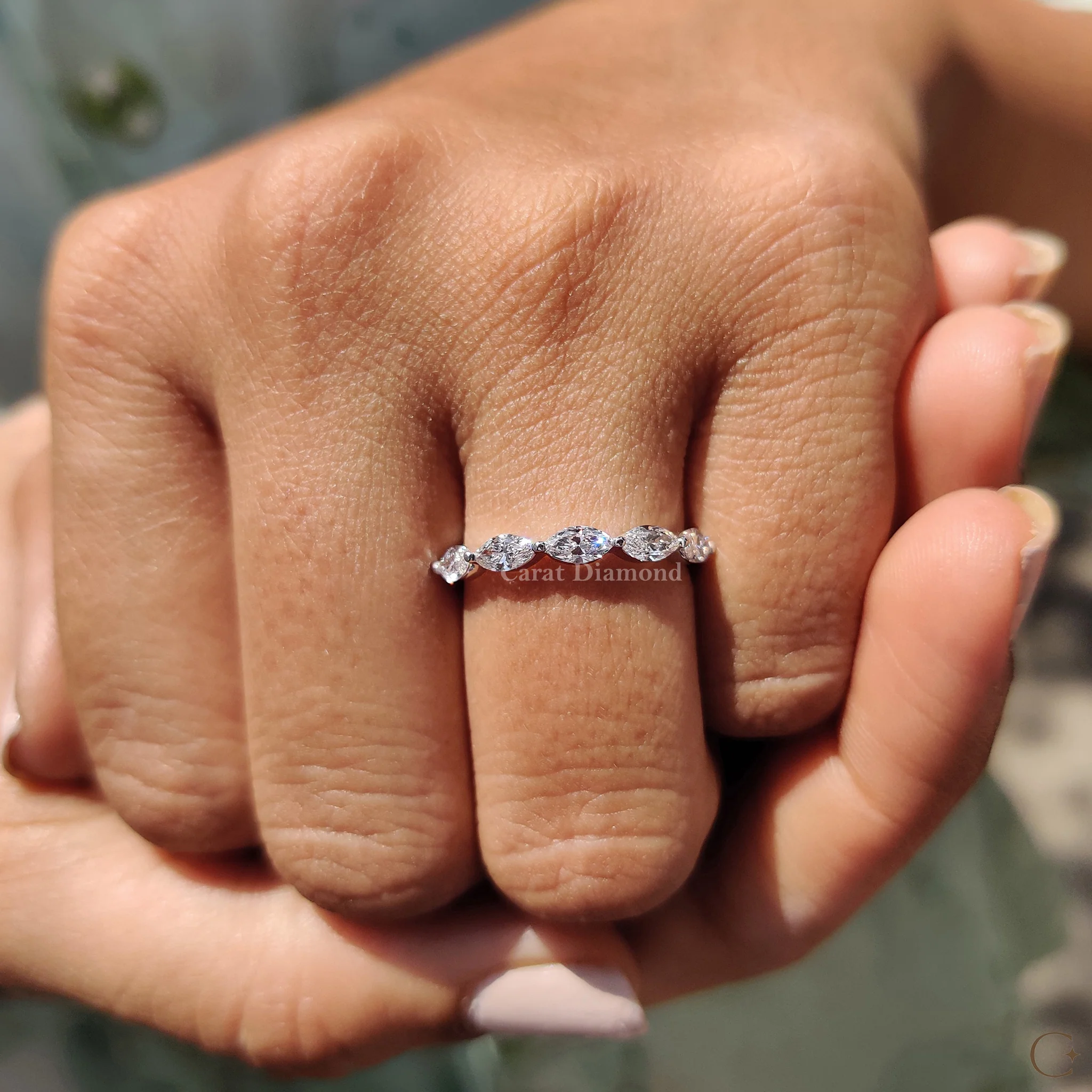 Half Eternity Marquise Diamond Wedding Band - Image 7