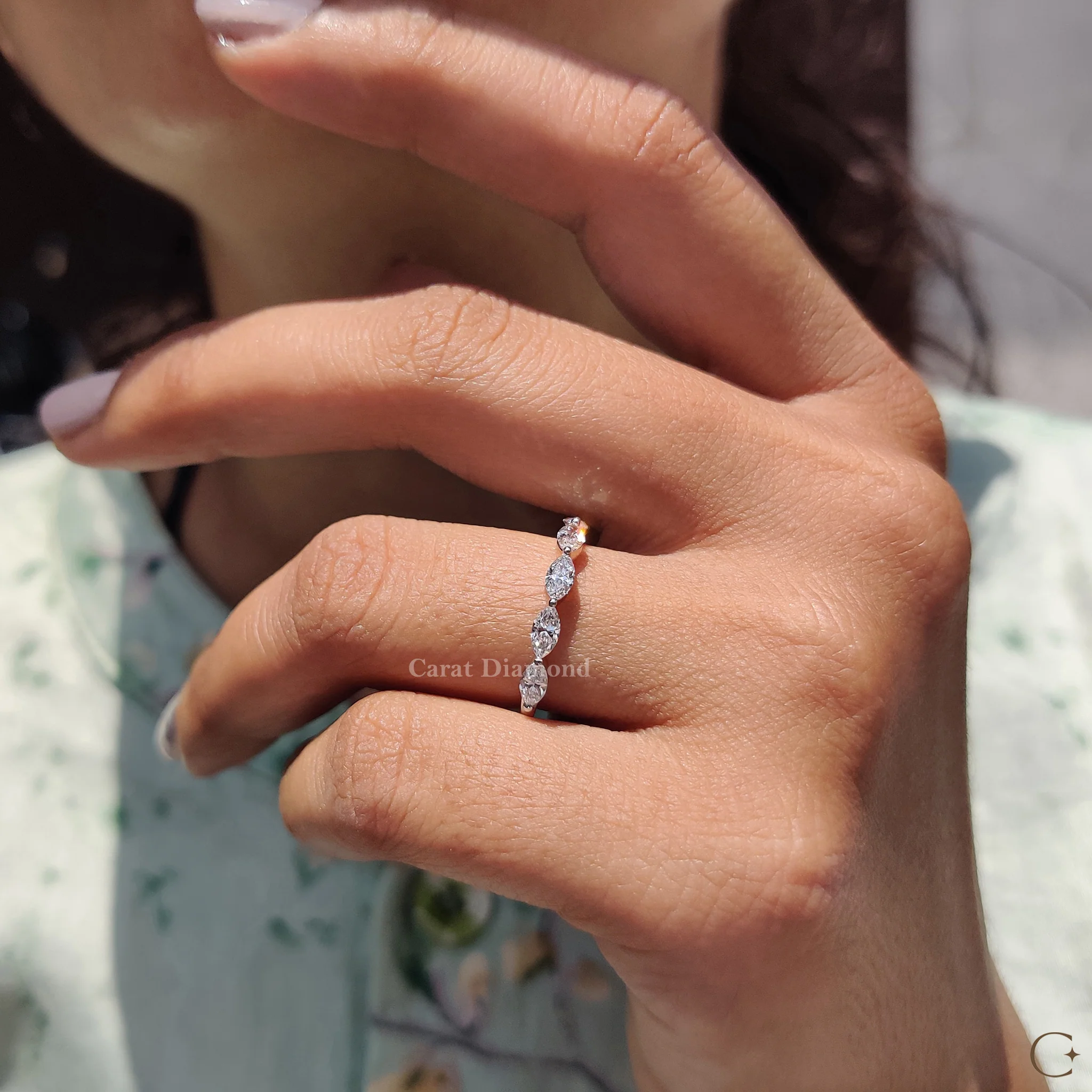 Half Eternity Marquise Diamond Wedding Band - Image 9