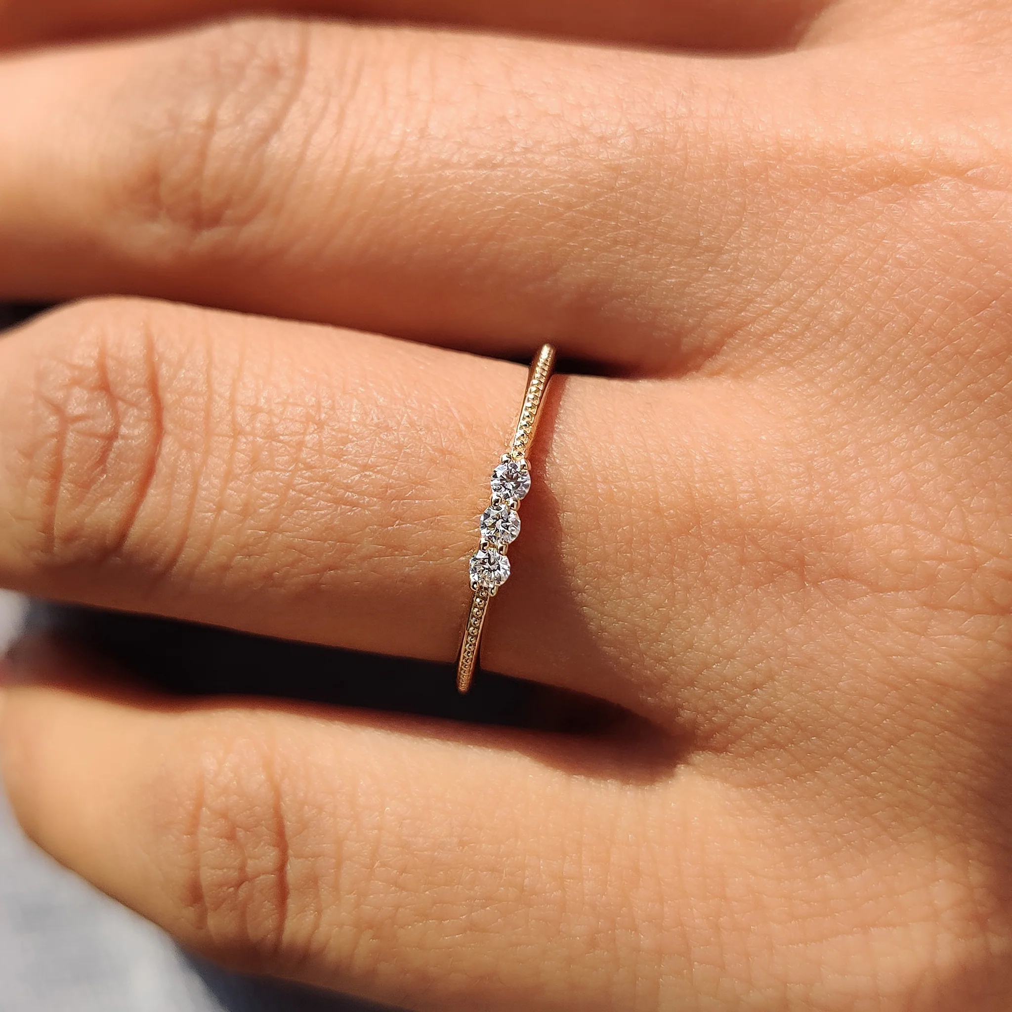 3 Stone Round Cut Diamond Milgrain Wedding Band - Image 4