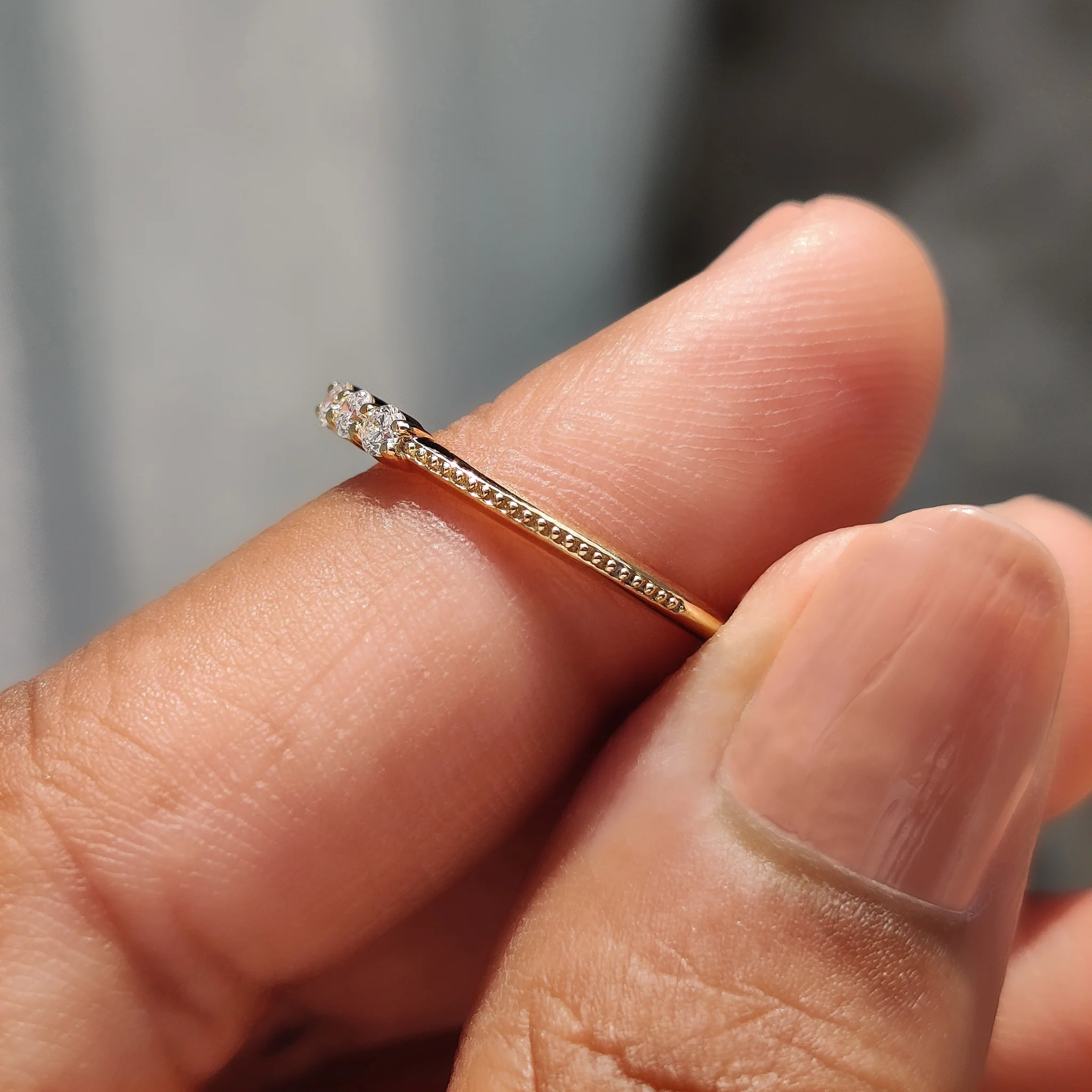 3 Stone Round Cut Diamond Milgrain Wedding Band - Image 8