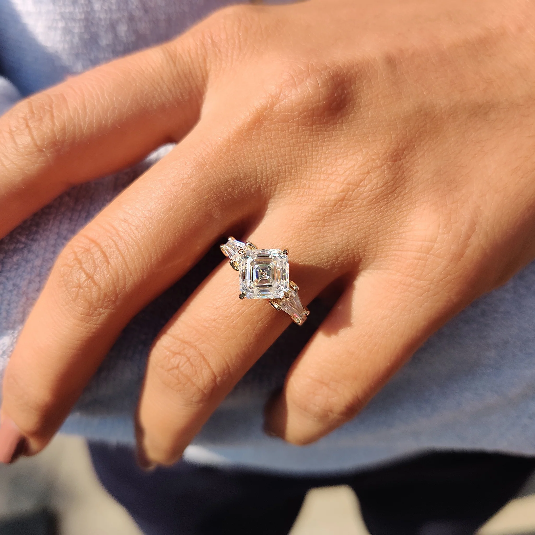 Octavia Cut Hidden Halo Engagement Ring - Image 4