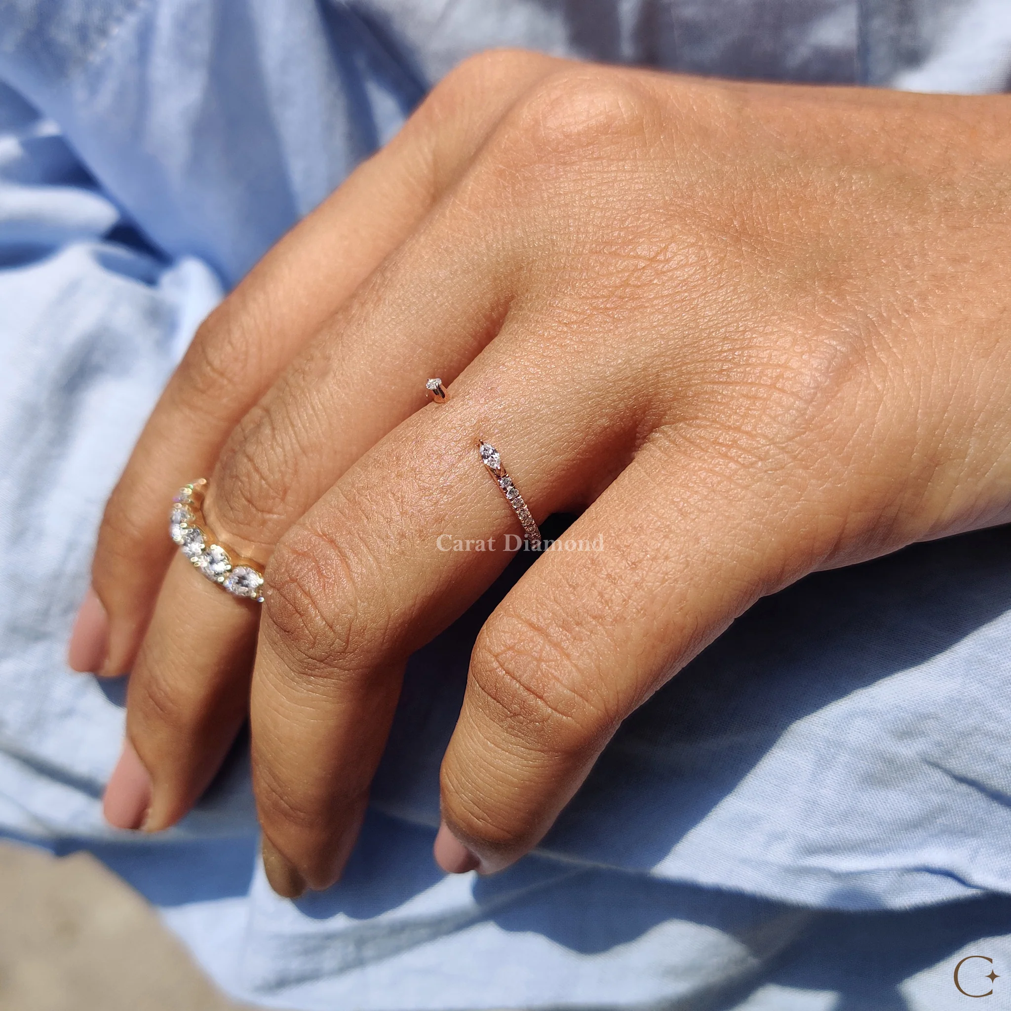 Open Gap Wedding Band With Marquise And  Round Diamond - Image 10