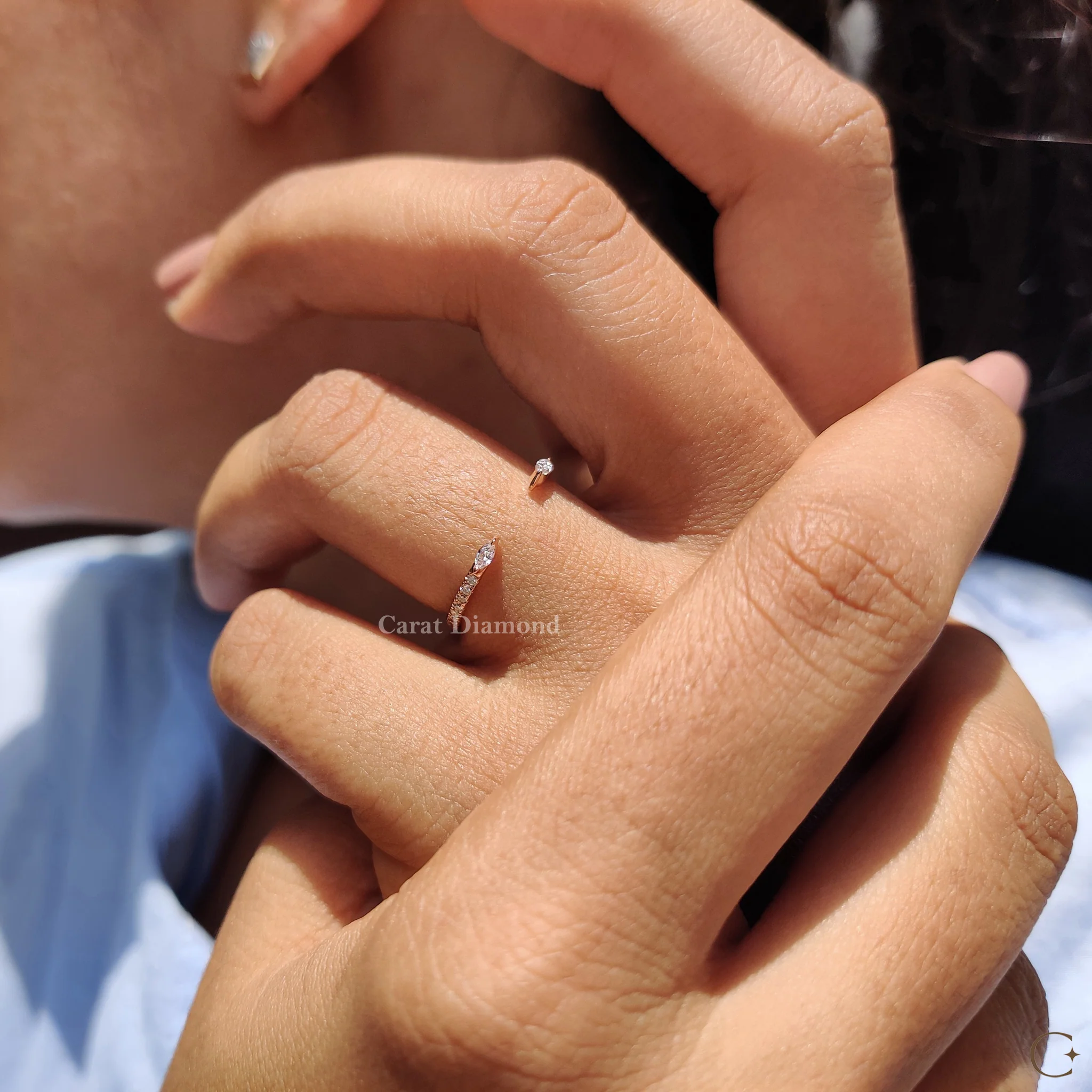 Open Gap Wedding Band With Marquise And  Round Diamond - Image 3