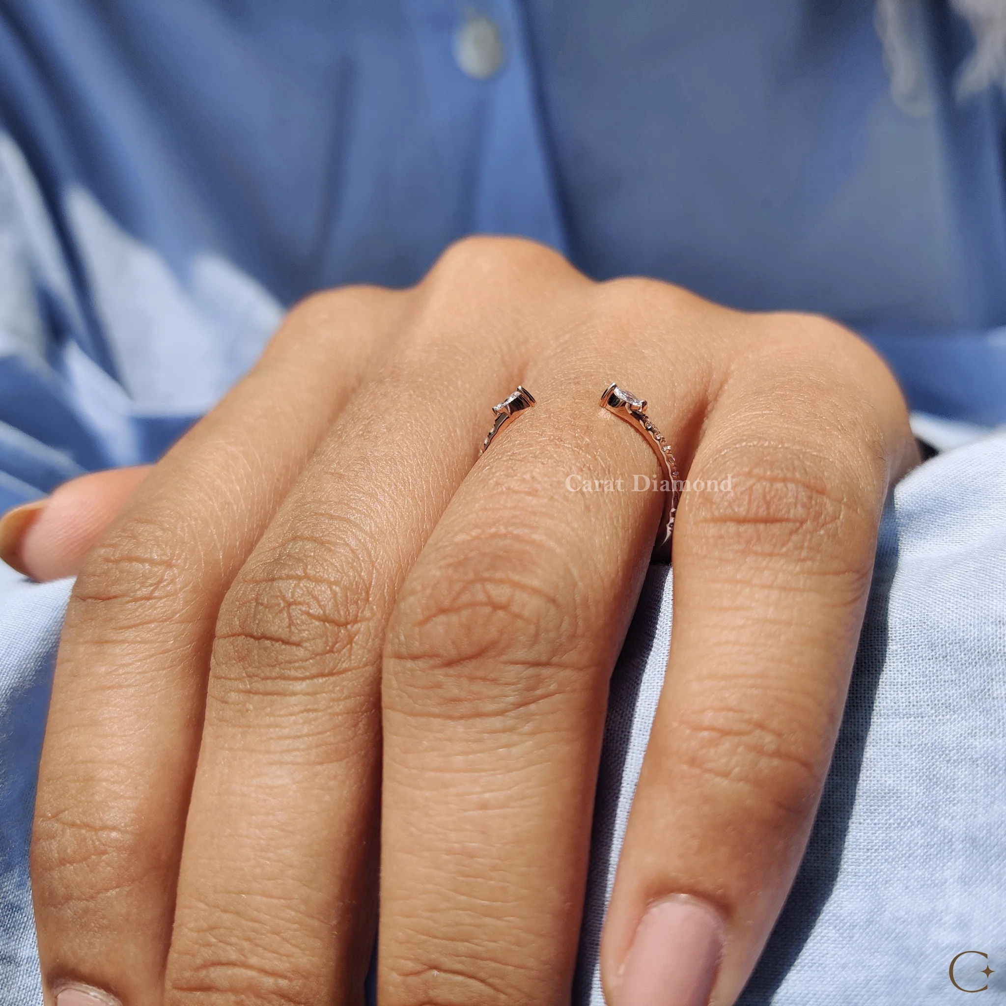 Open Gap Wedding Band With Marquise And  Round Diamond - Image 4