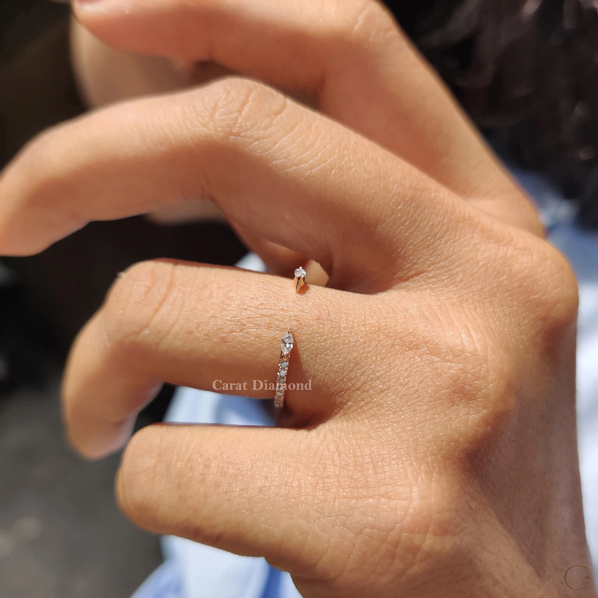 Open Gap Wedding Band With Marquise And  Round Diamond - Image 6