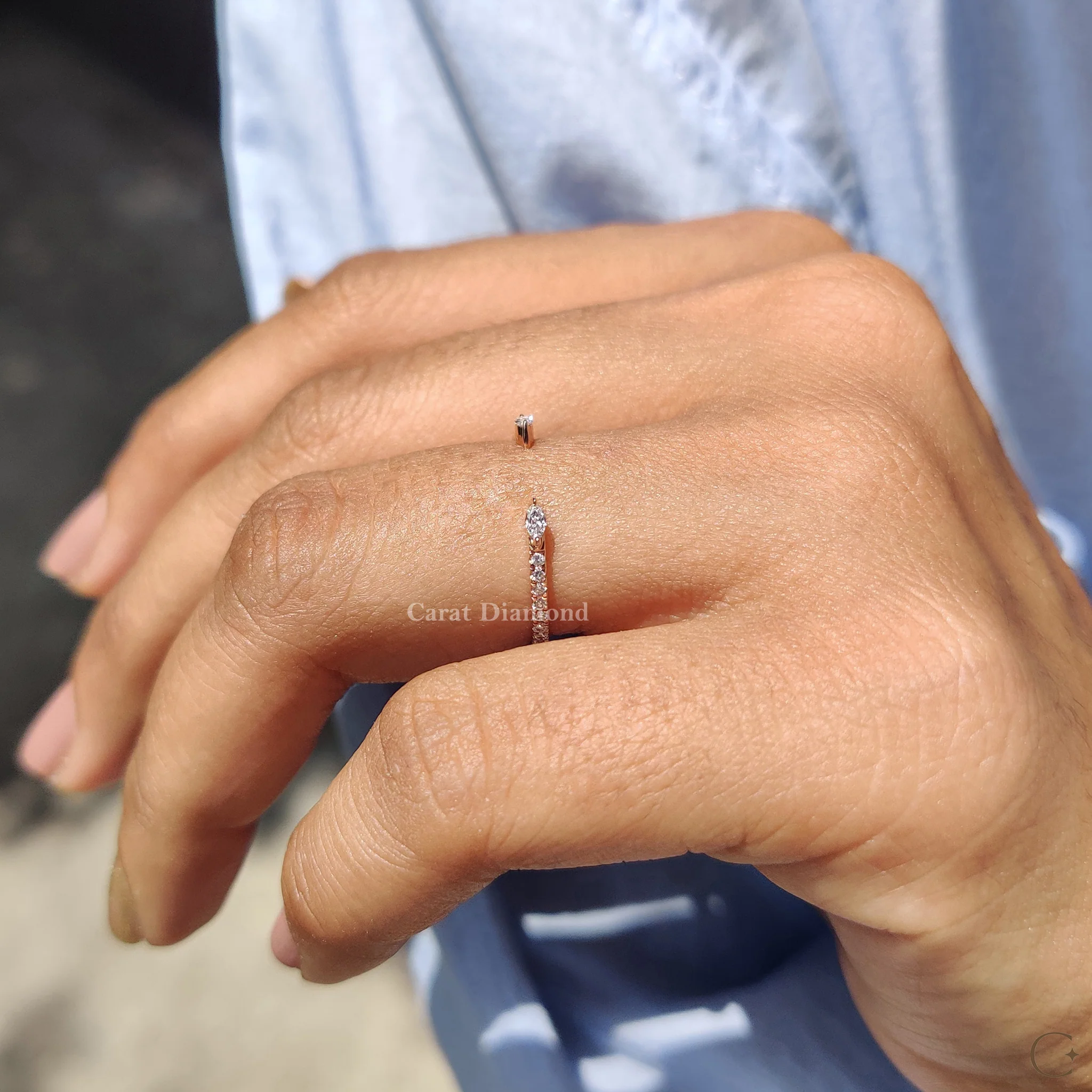 Open Gap Wedding Band With Marquise And  Round Diamond - Image 7