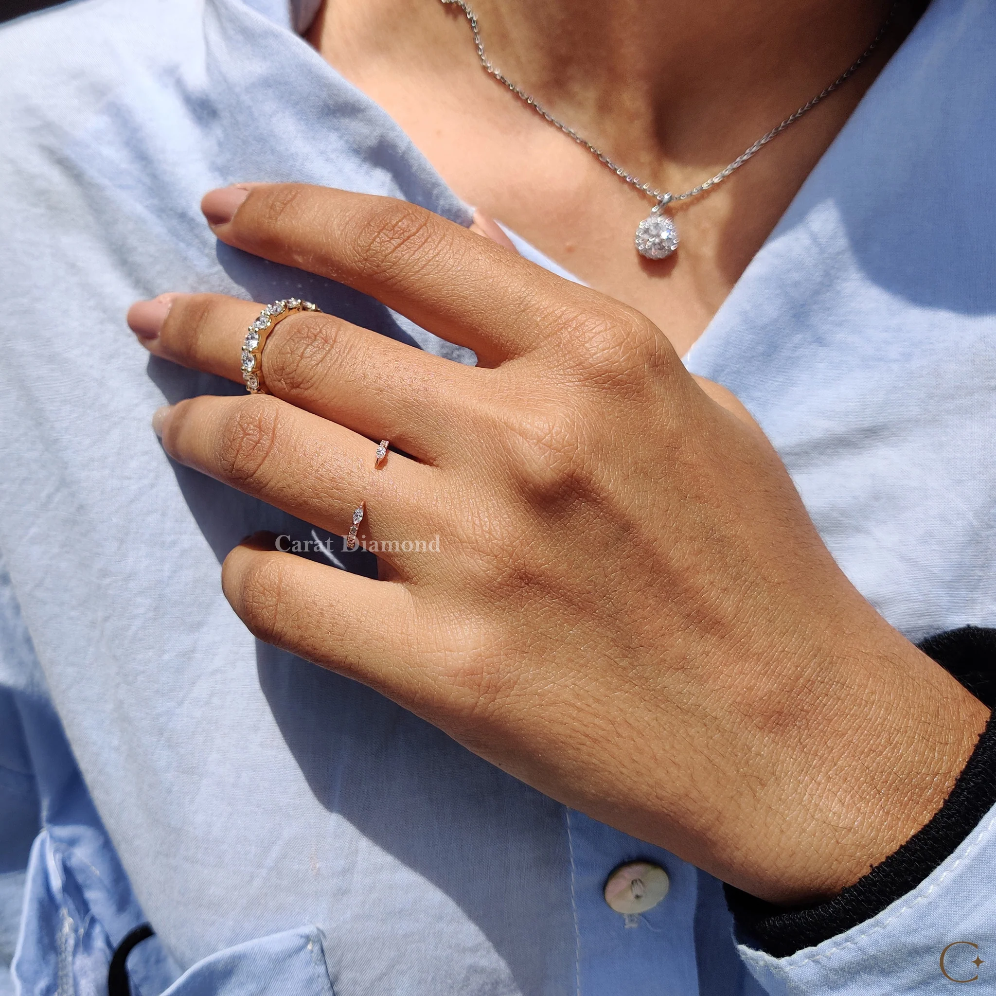 Open Gap Wedding Band With Marquise And  Round Diamond - Image 8