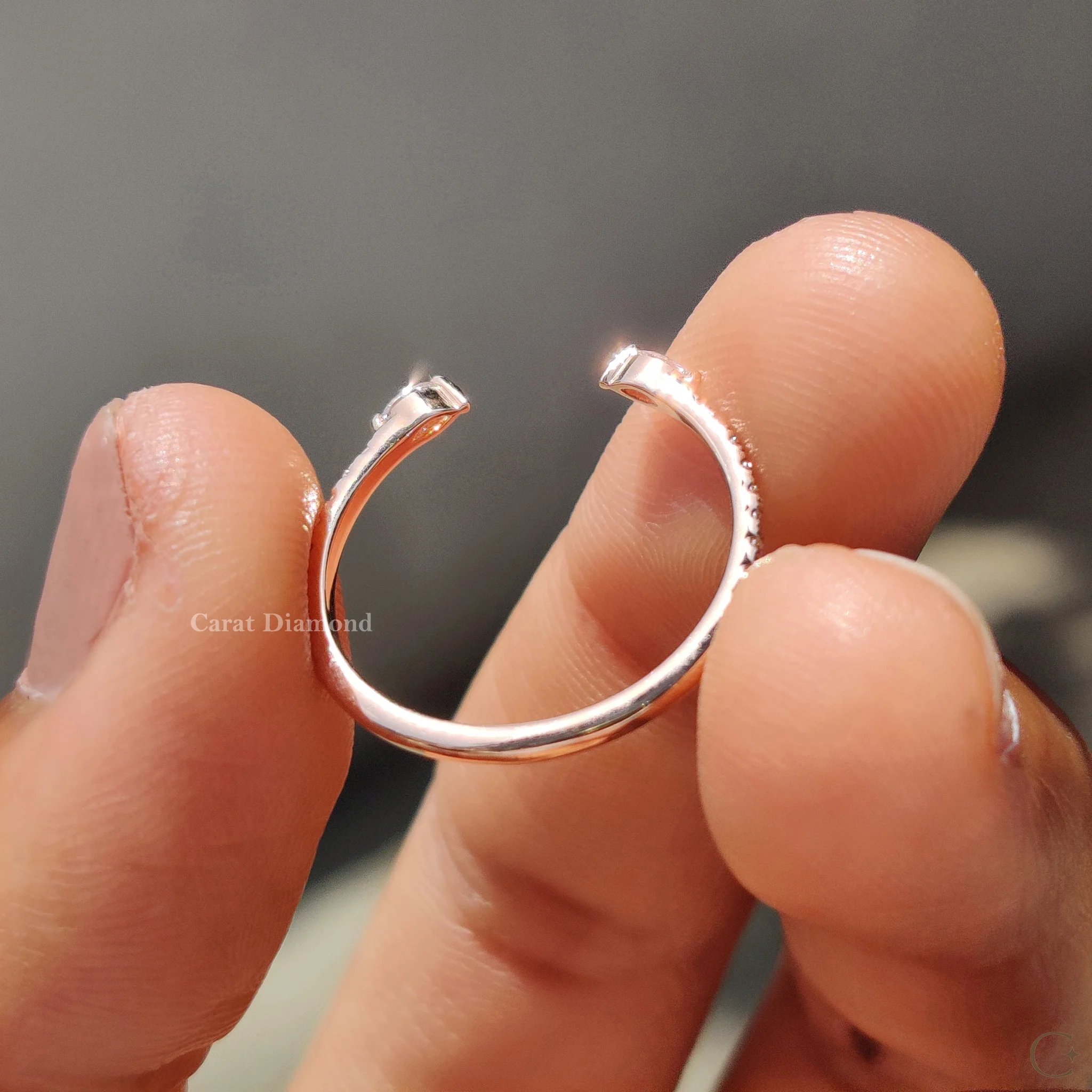 Open Gap Wedding Band With Marquise And  Round Diamond - Image 9