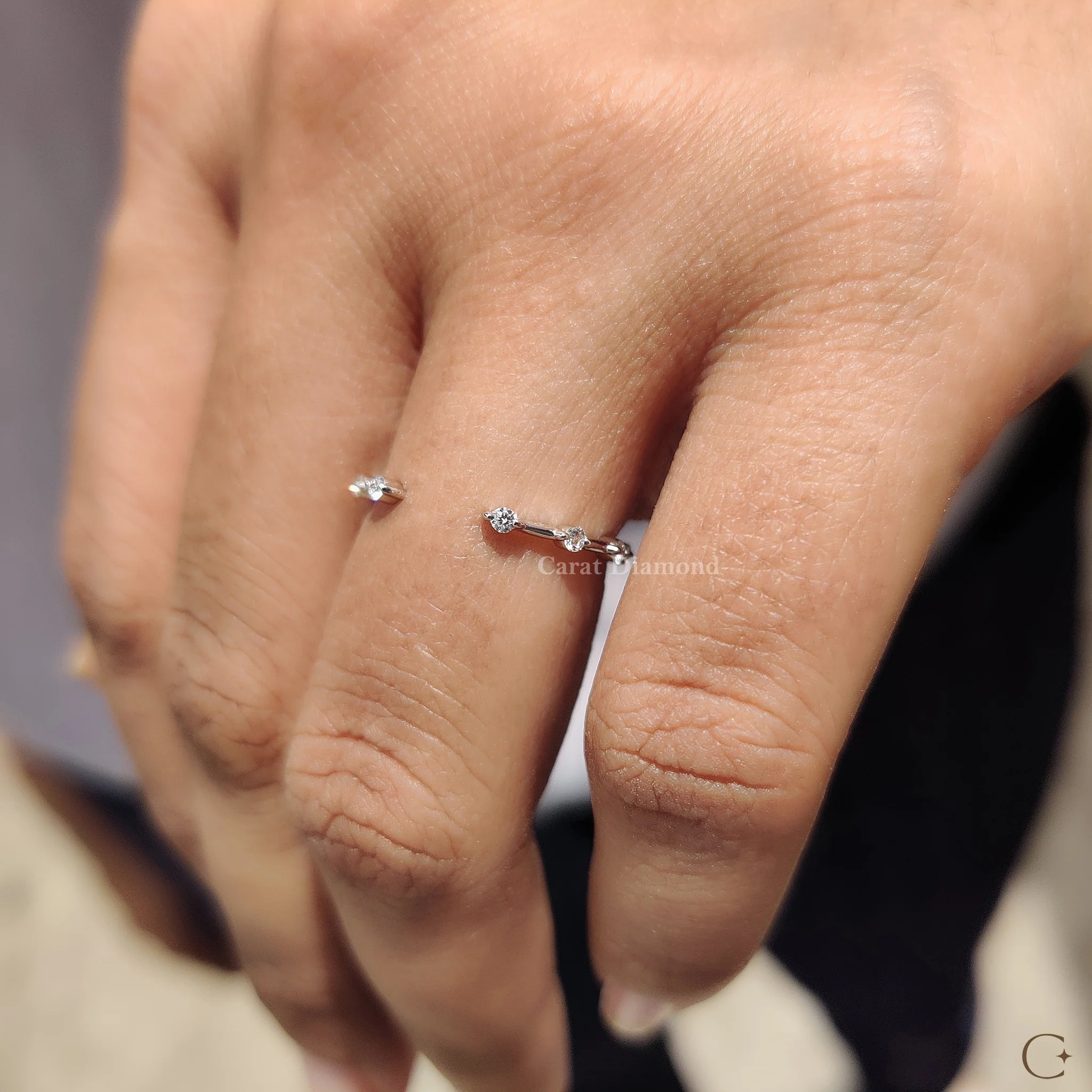 Open Gap Wedding Band with Round Cut Diamond - Image 7