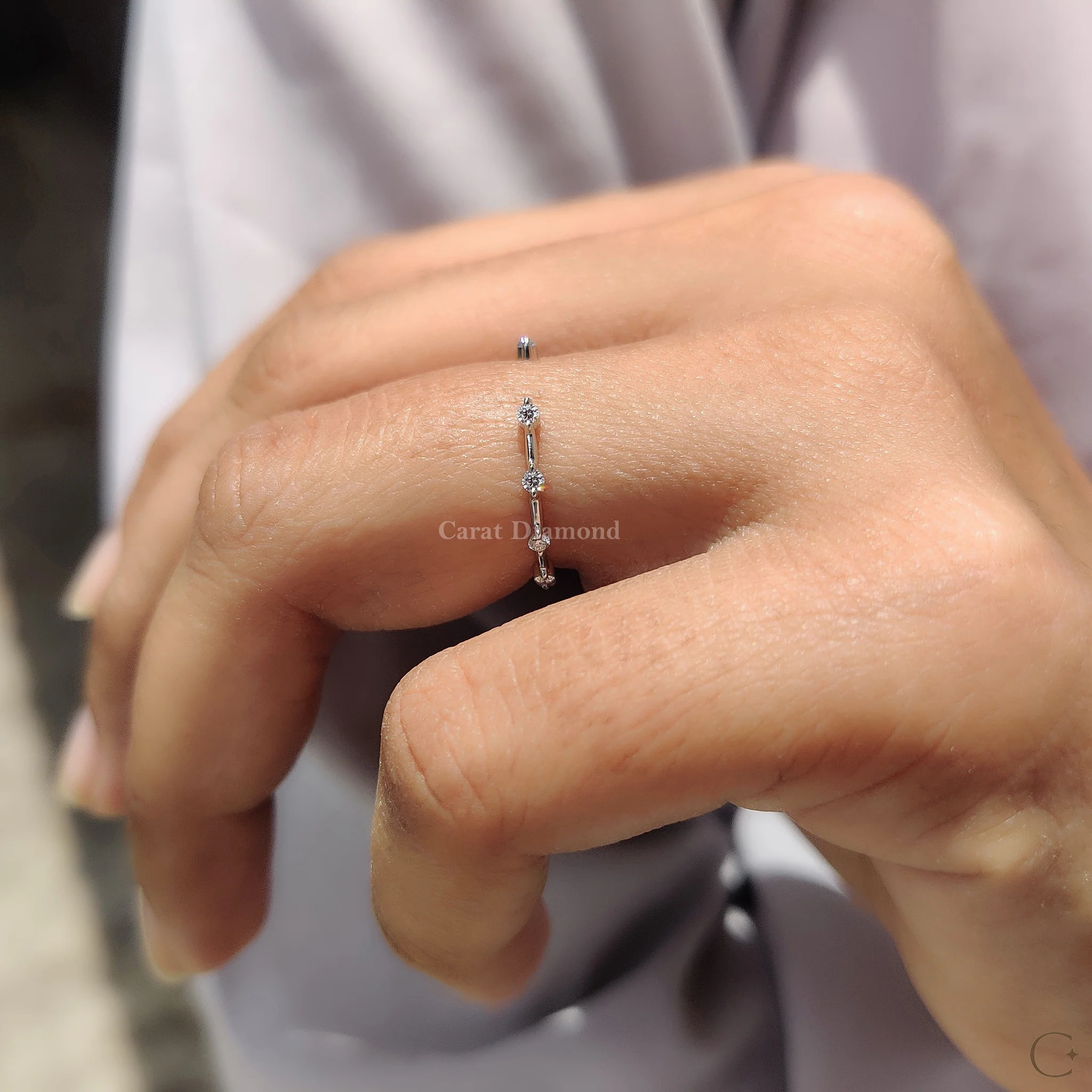 Open Gap Wedding Band with Round Cut Diamond - Image 9