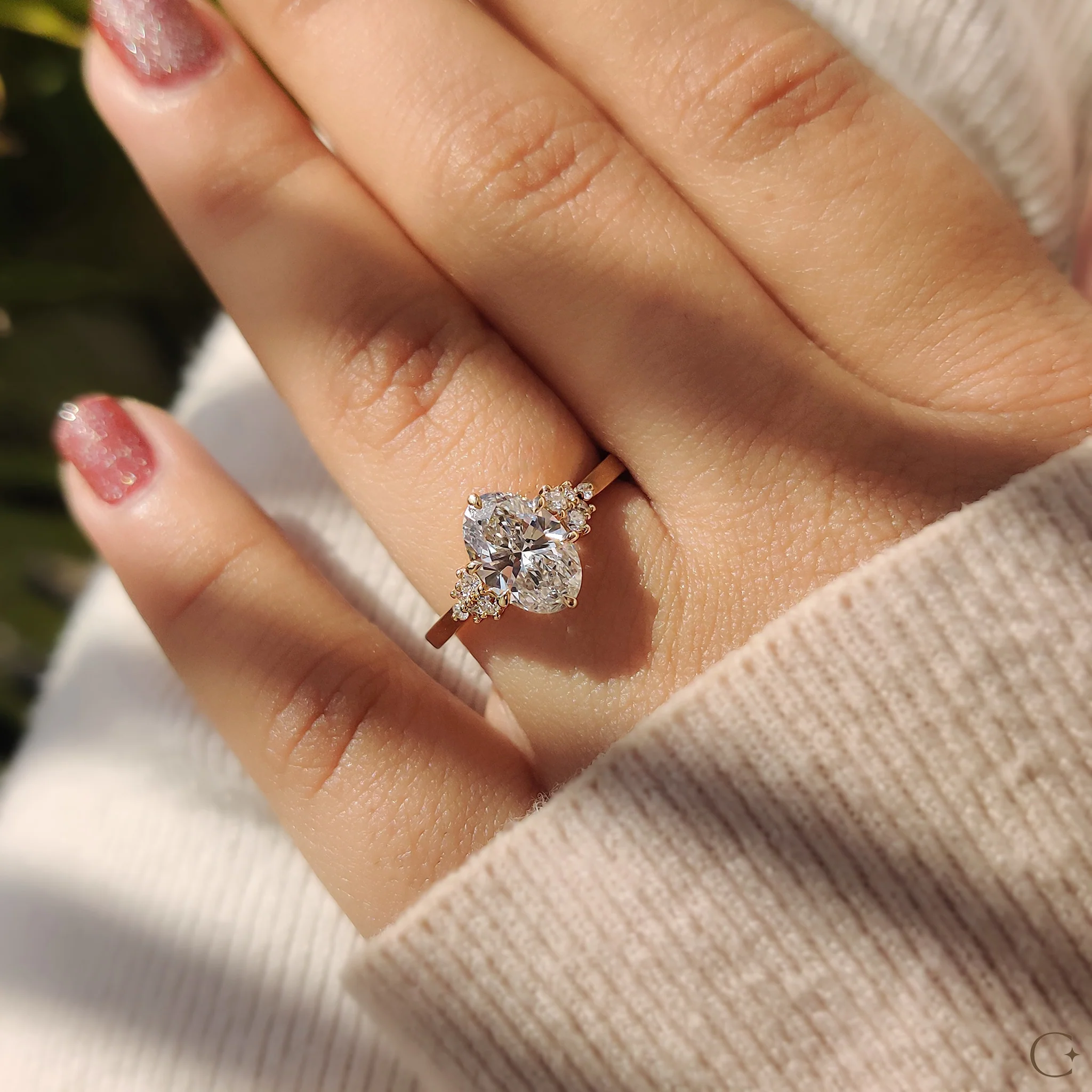 Oval Diamond Ring With Round Cut Side Stone - Image 3