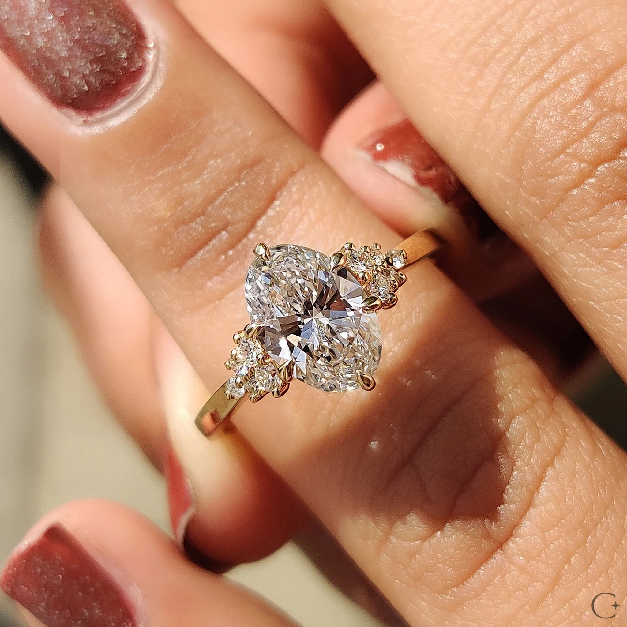 Oval Diamond Ring With Round Cut Side Stone - Image 9