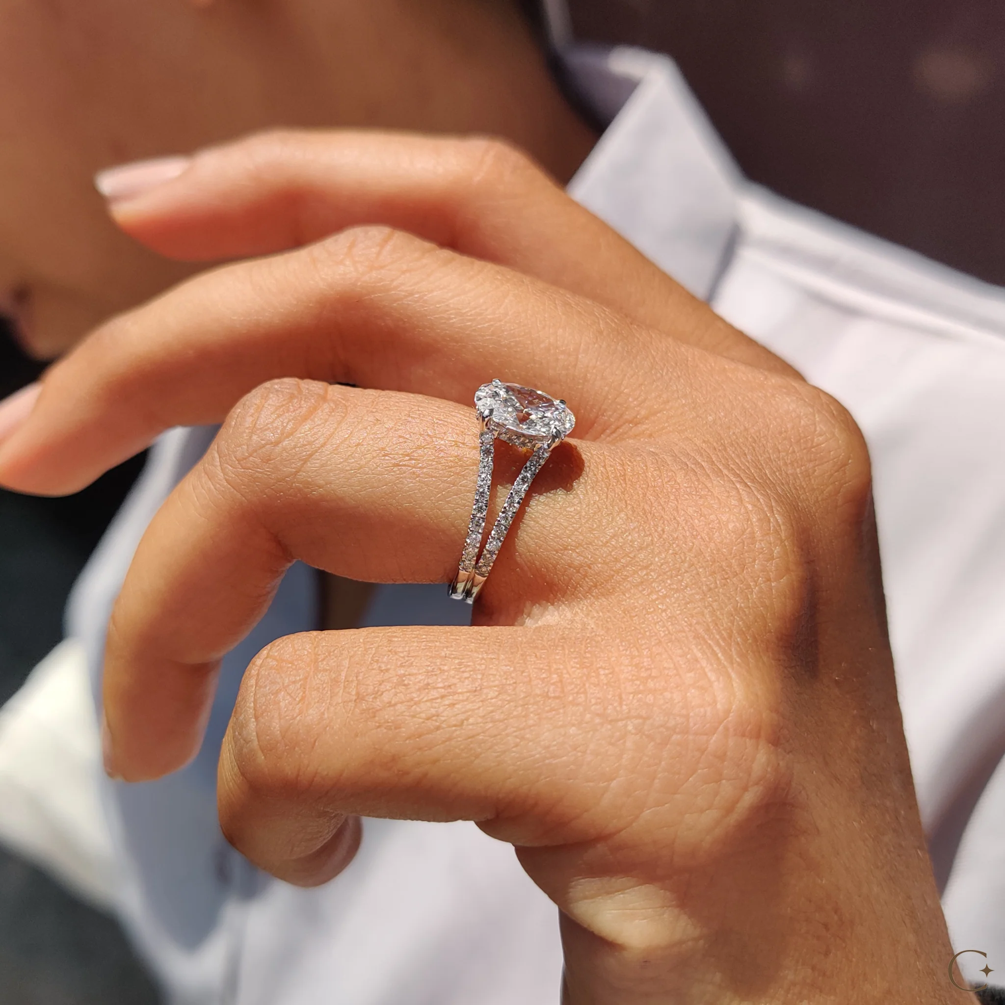 Oval Shaped Engagement Ring with Split Pave Band - Image 5