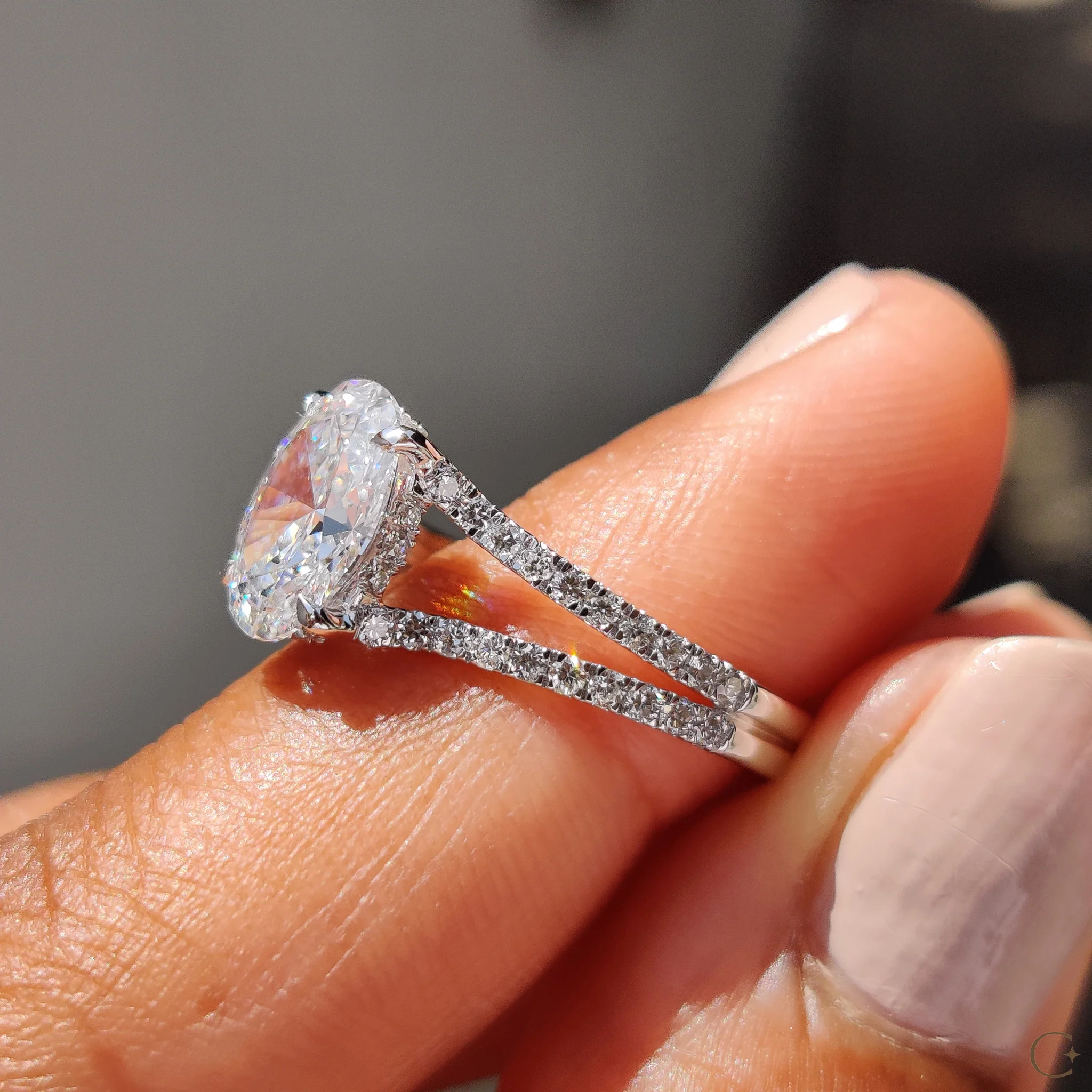 Oval Shaped Engagement Ring with Split Pave Band - Image 6