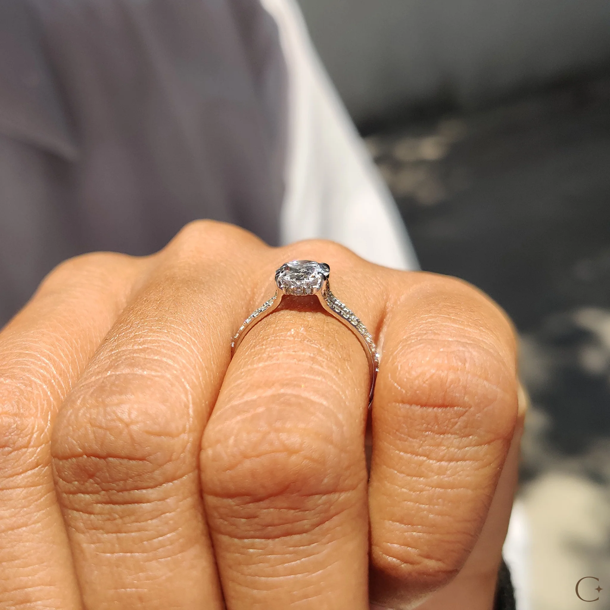 Oval Shaped Engagement Ring with Split Pave Band - Image 7