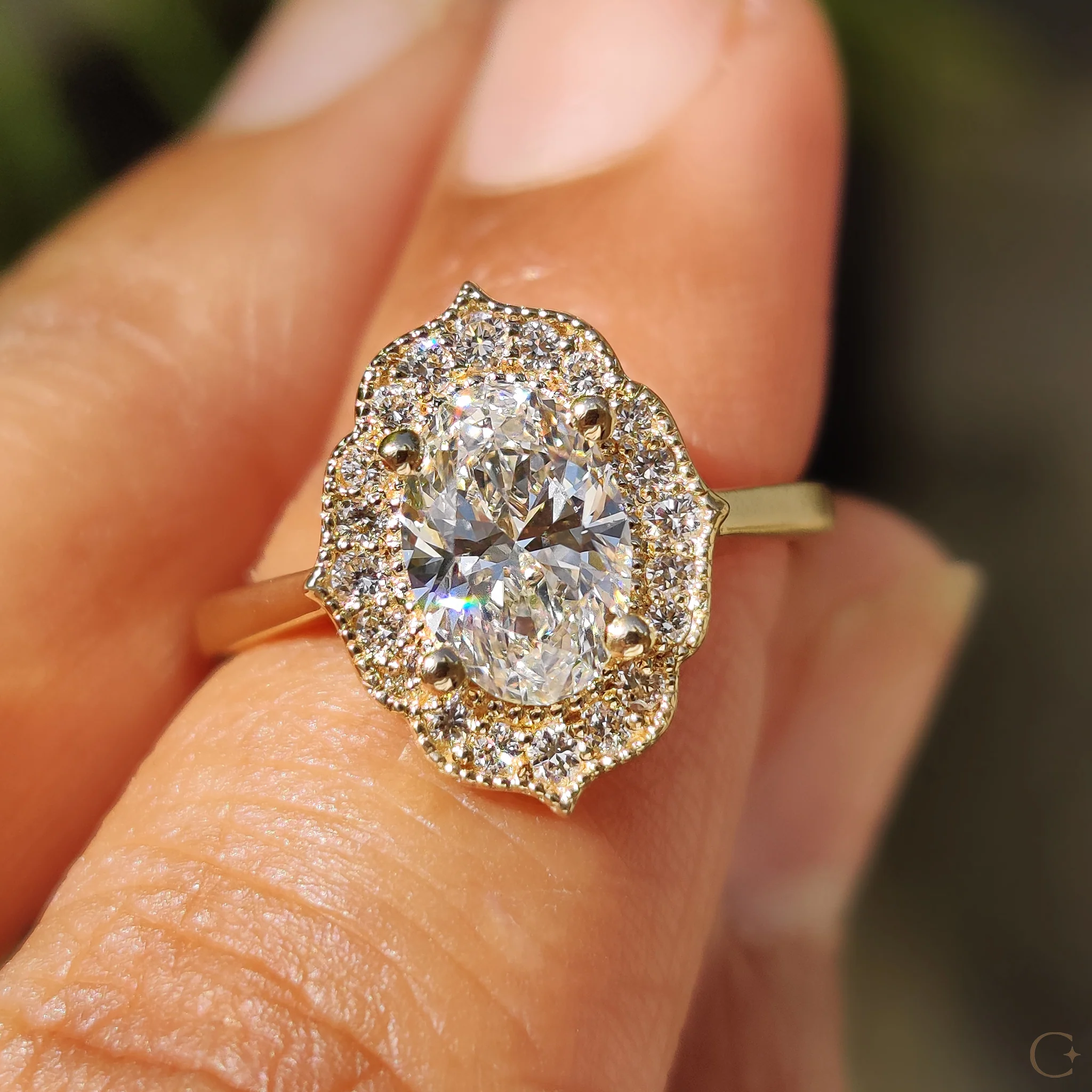 Oval Shaped Engagement Ring In Halo Milgrain Style - Image 3