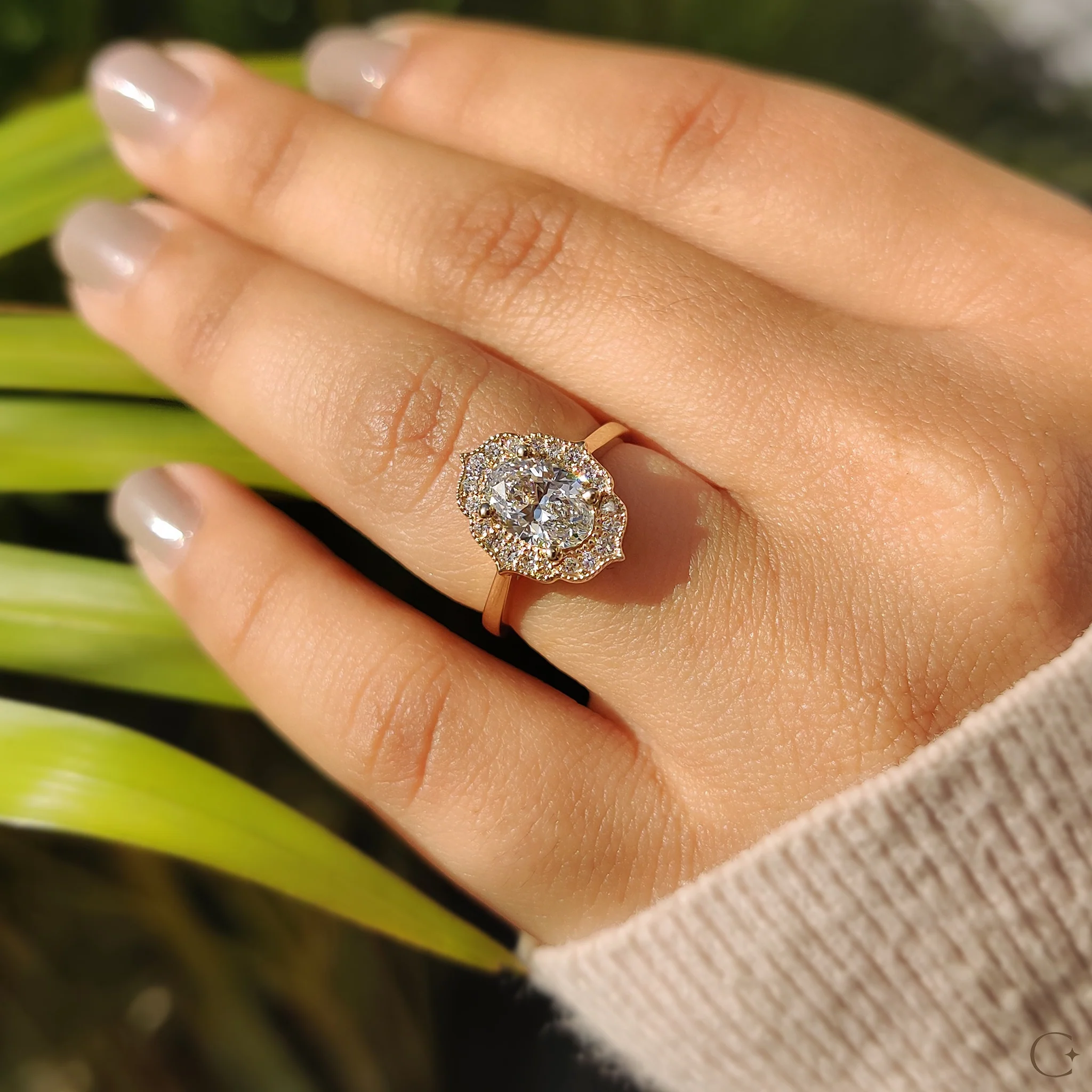 Oval Shaped Engagement Ring In Halo Milgrain Style - Image 4