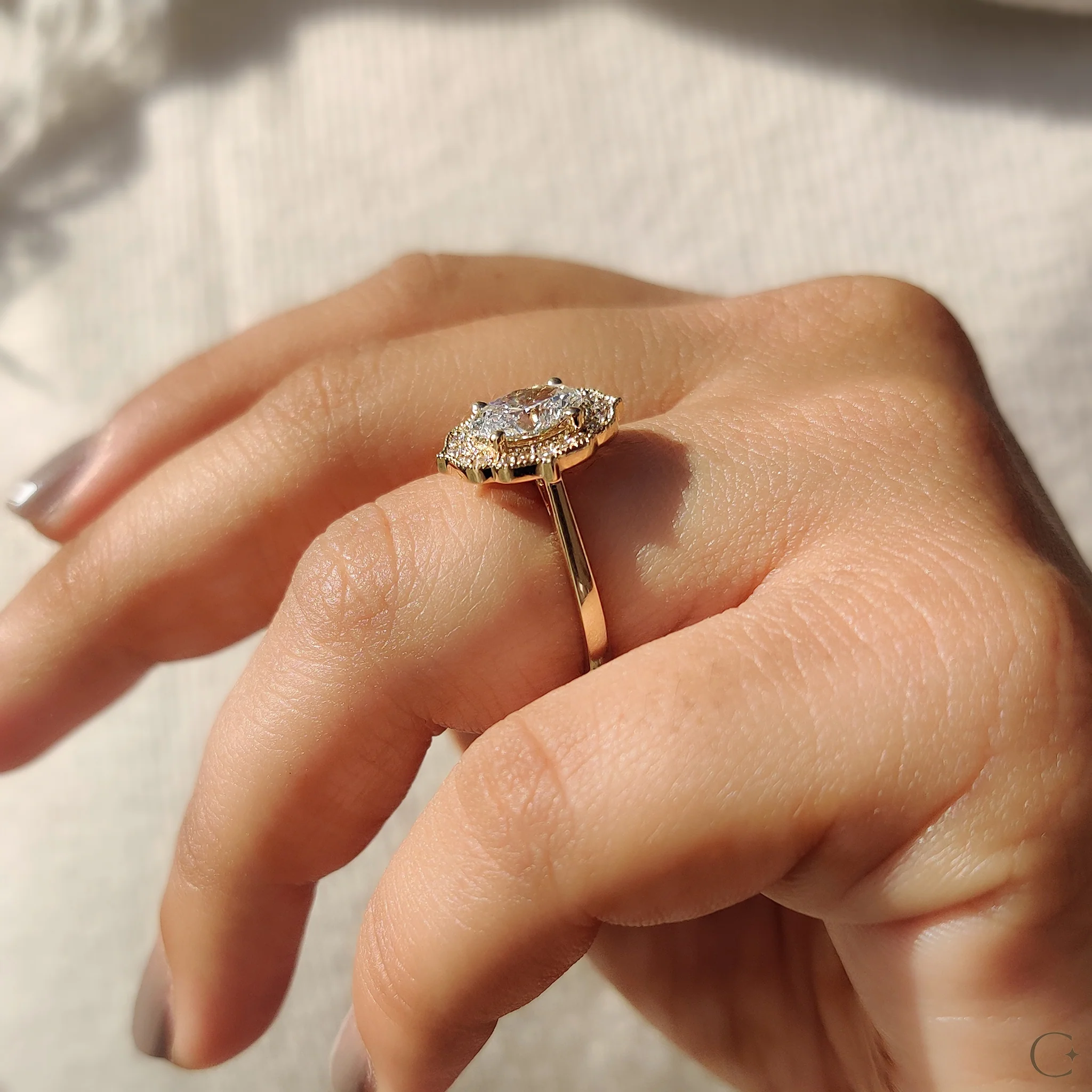 Oval Shaped Engagement Ring In Halo Milgrain Style - Image 5