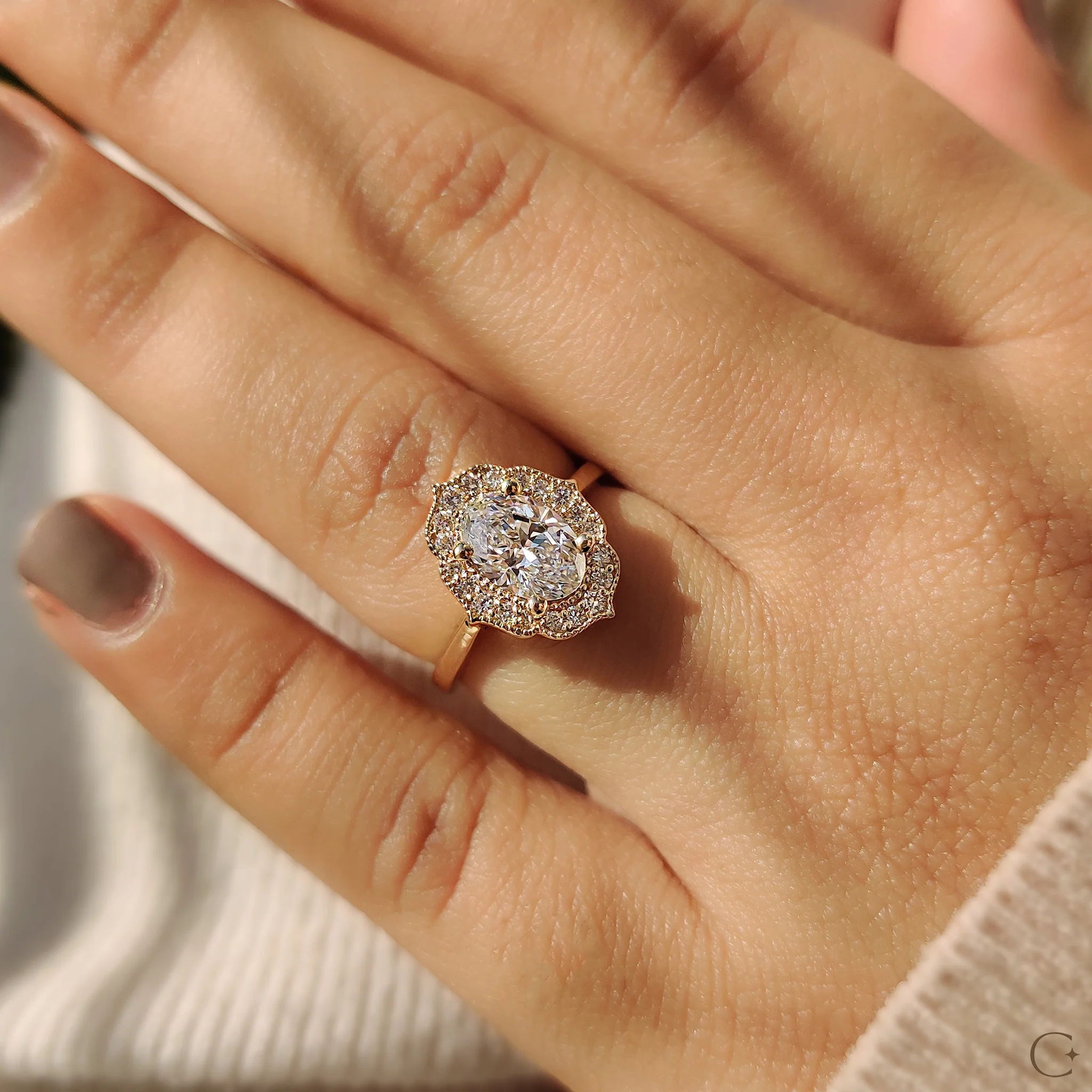 Oval Shaped Engagement Ring In Halo Milgrain Style - Image 6