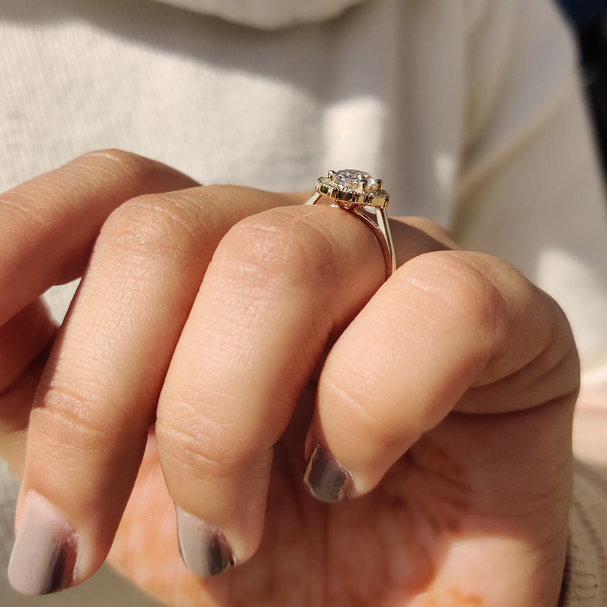 Oval Shaped Engagement Ring In Halo Milgrain Style - Image 7