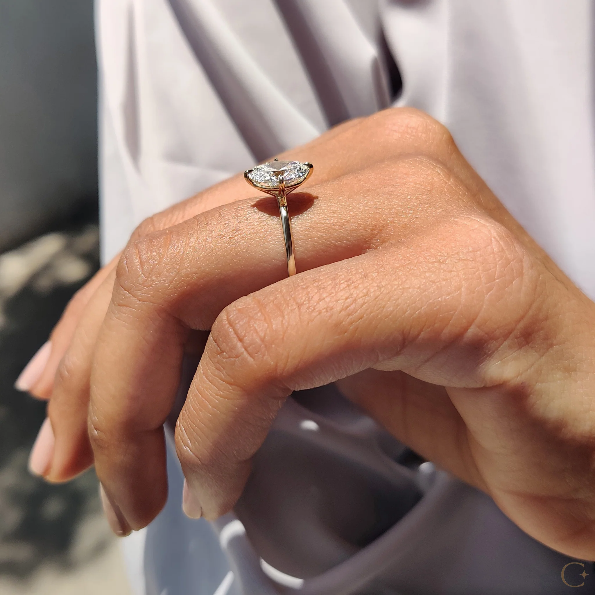 Oval Solitaire Diamond Ring With Compass Prong - Image 3