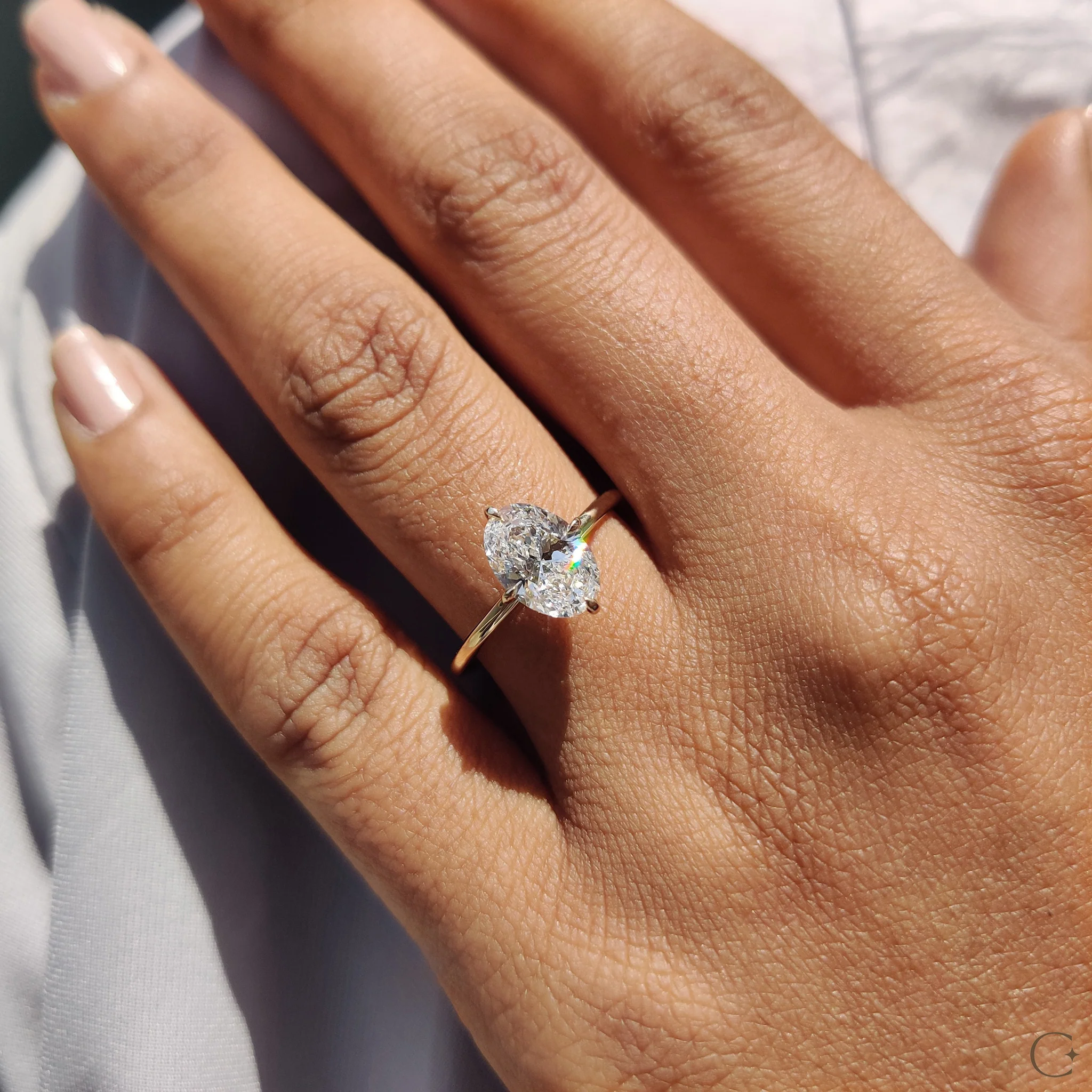 Oval Solitaire Diamond Ring With Compass Prong - Image 4