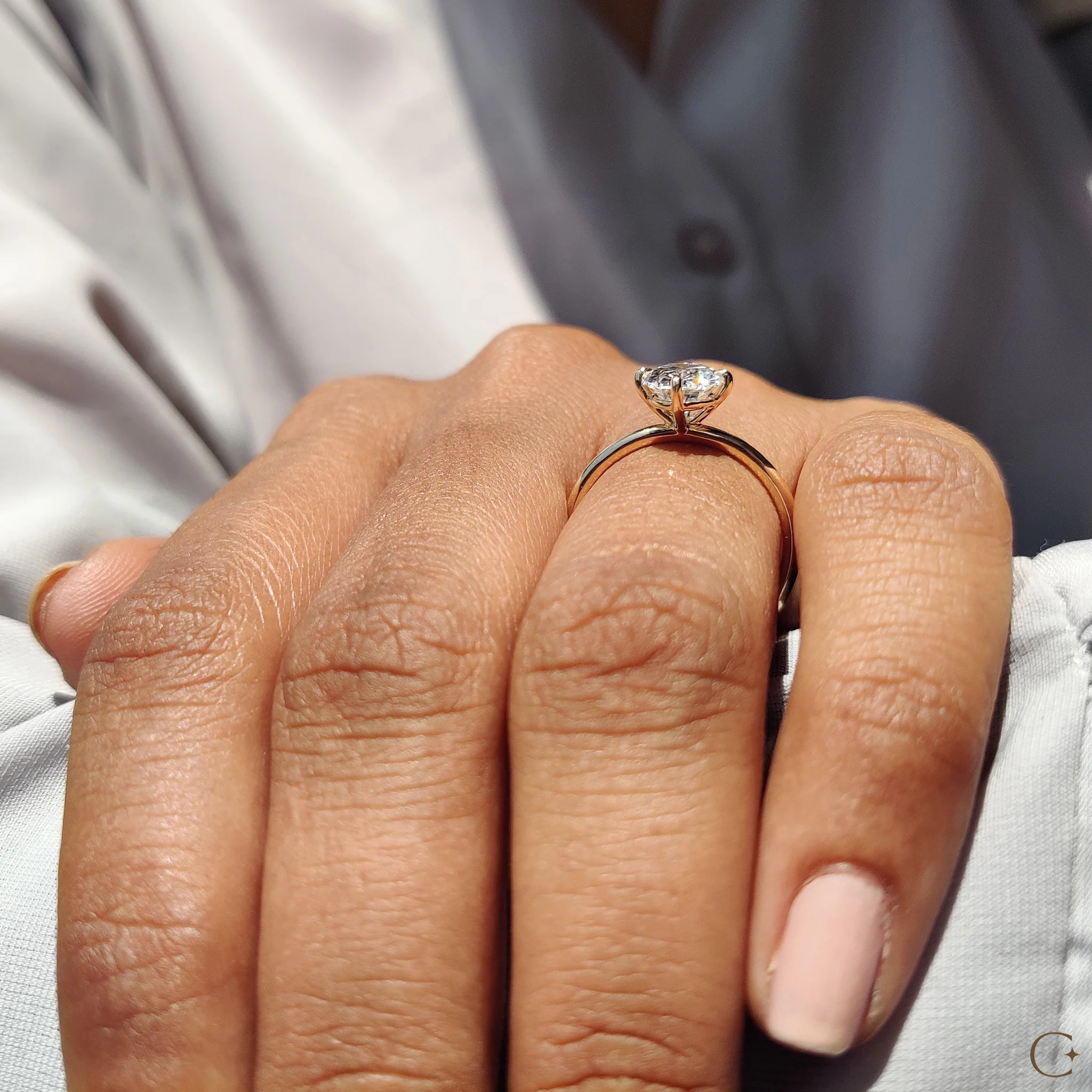 Oval Solitaire Diamond Ring With Compass Prong - Image 6