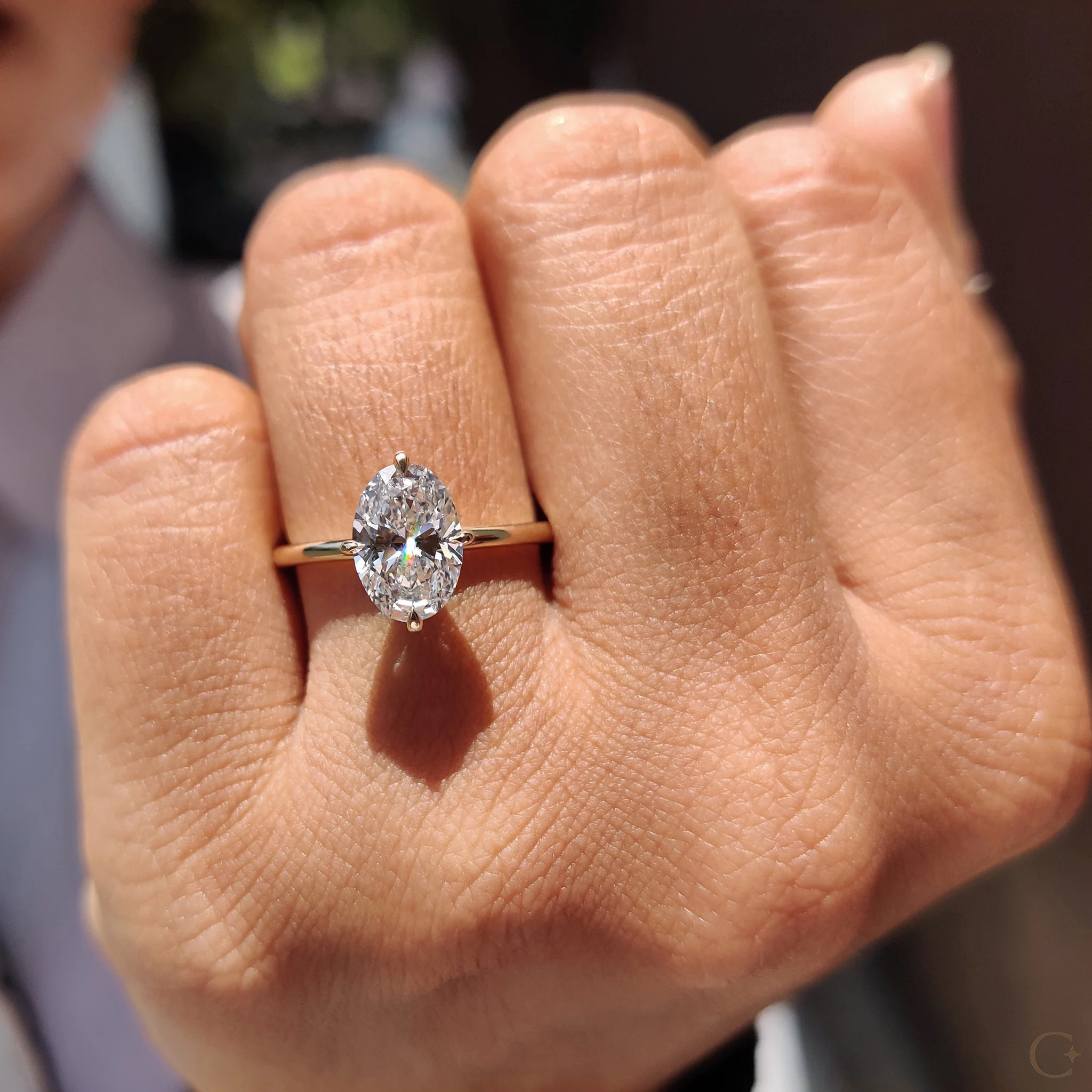 Oval Solitaire Diamond Ring With Compass Prong - Image 7