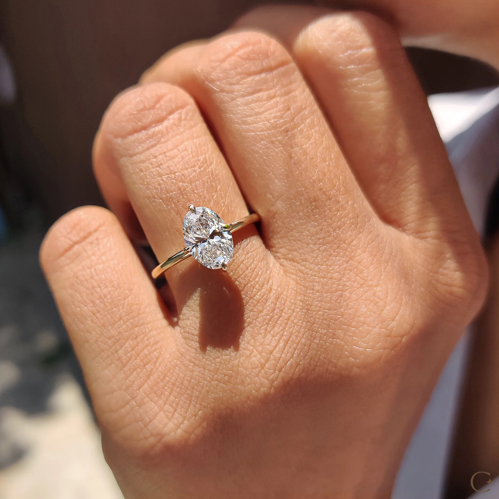 Oval Solitaire Diamond Ring With Compass Prong - Image 9