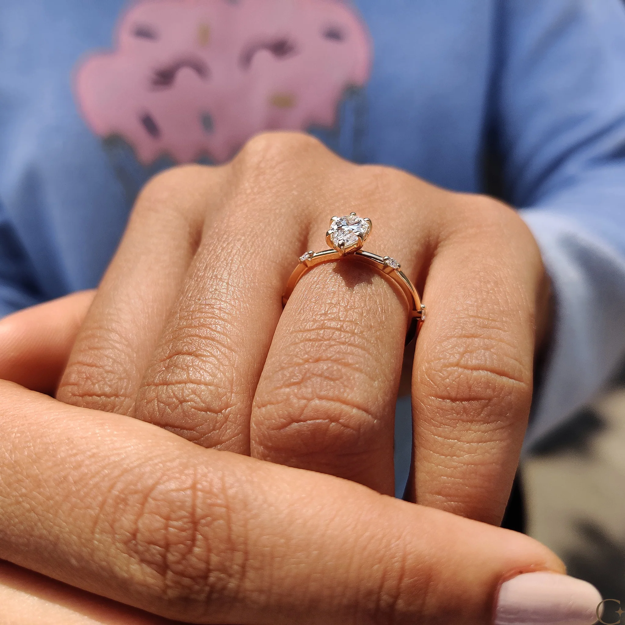 Pear Cut Diamond Ring With Distance Pave Setting - Image 3