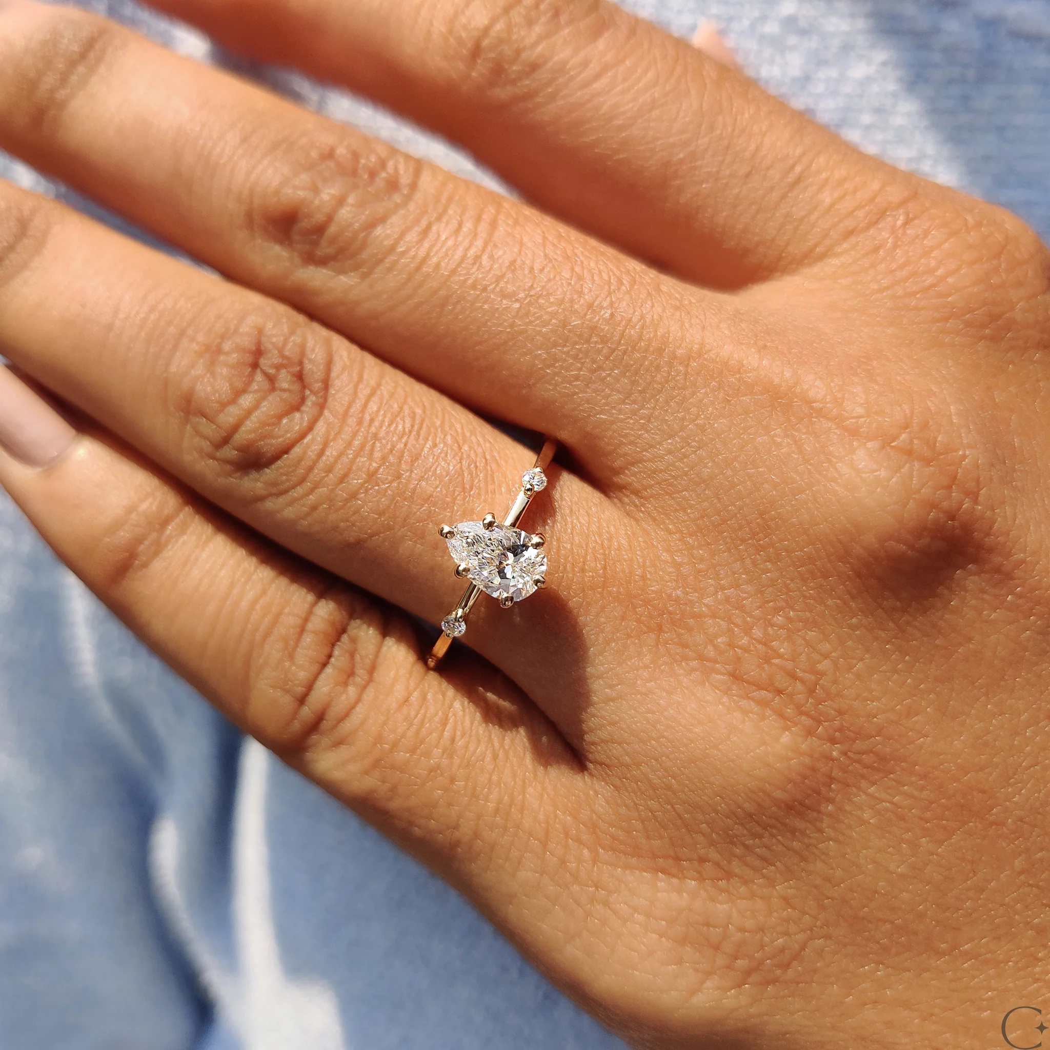 Pear Cut Diamond Ring With Distance Pave Setting - Image 4