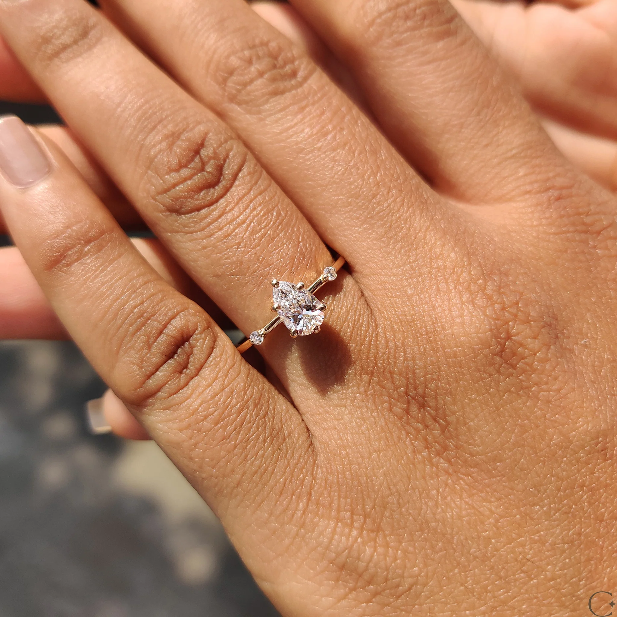 Pear Cut Diamond Ring With Distance Pave Setting - Image 6