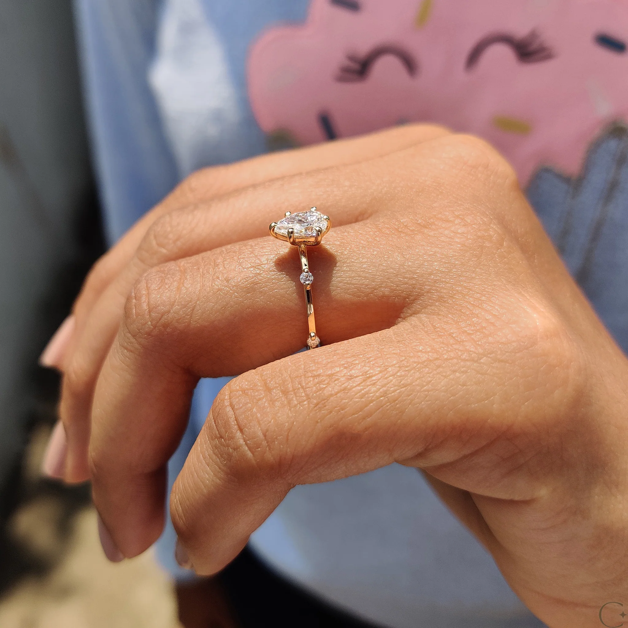 Pear Cut Diamond Ring With Distance Pave Setting - Image 8