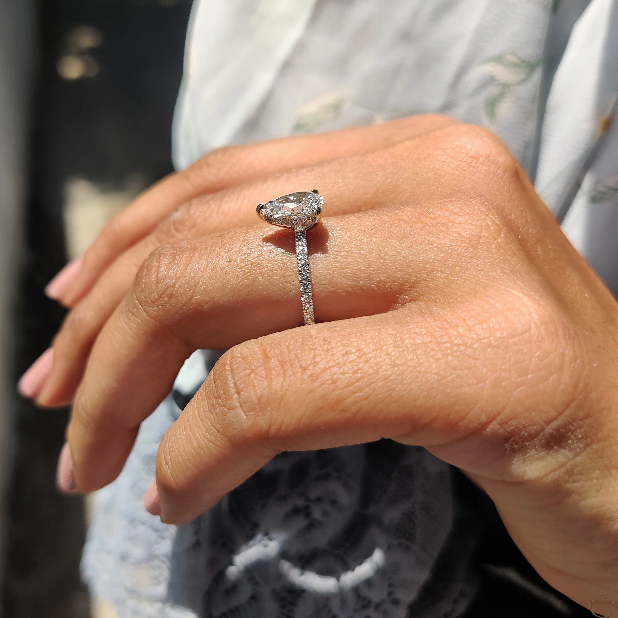 Pear Cut Engagement Ring With Hidden Halo Design - Image 3