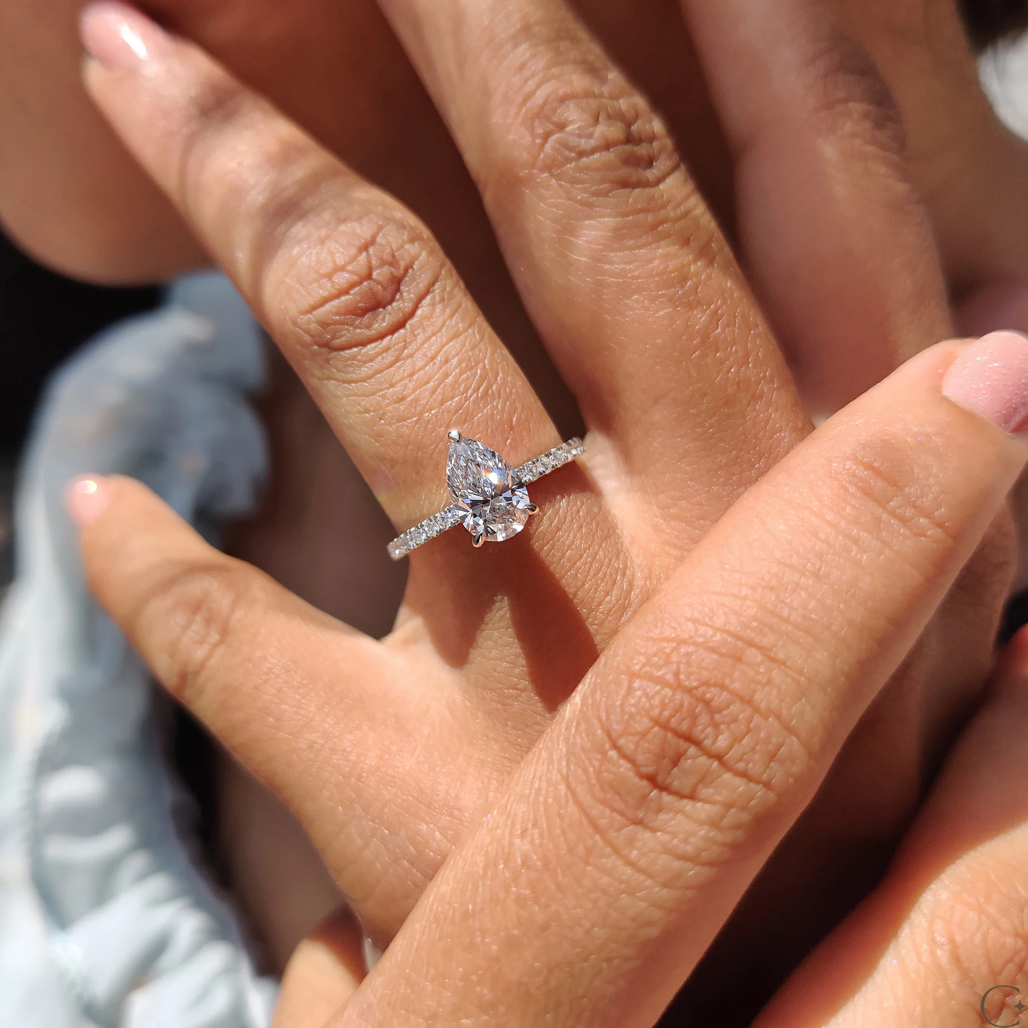 Pear Cut Engagement Ring With Hidden Halo Design - Image 6